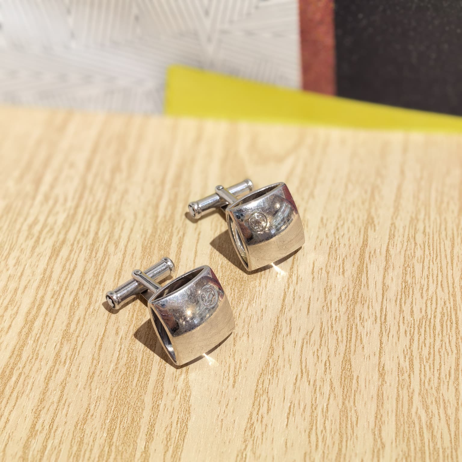 USED MONT BLANC袖口鈕/Cufflinks 925純銀 萬寶龍方型鏤空.星星印,袖口扣 #香榭站正品