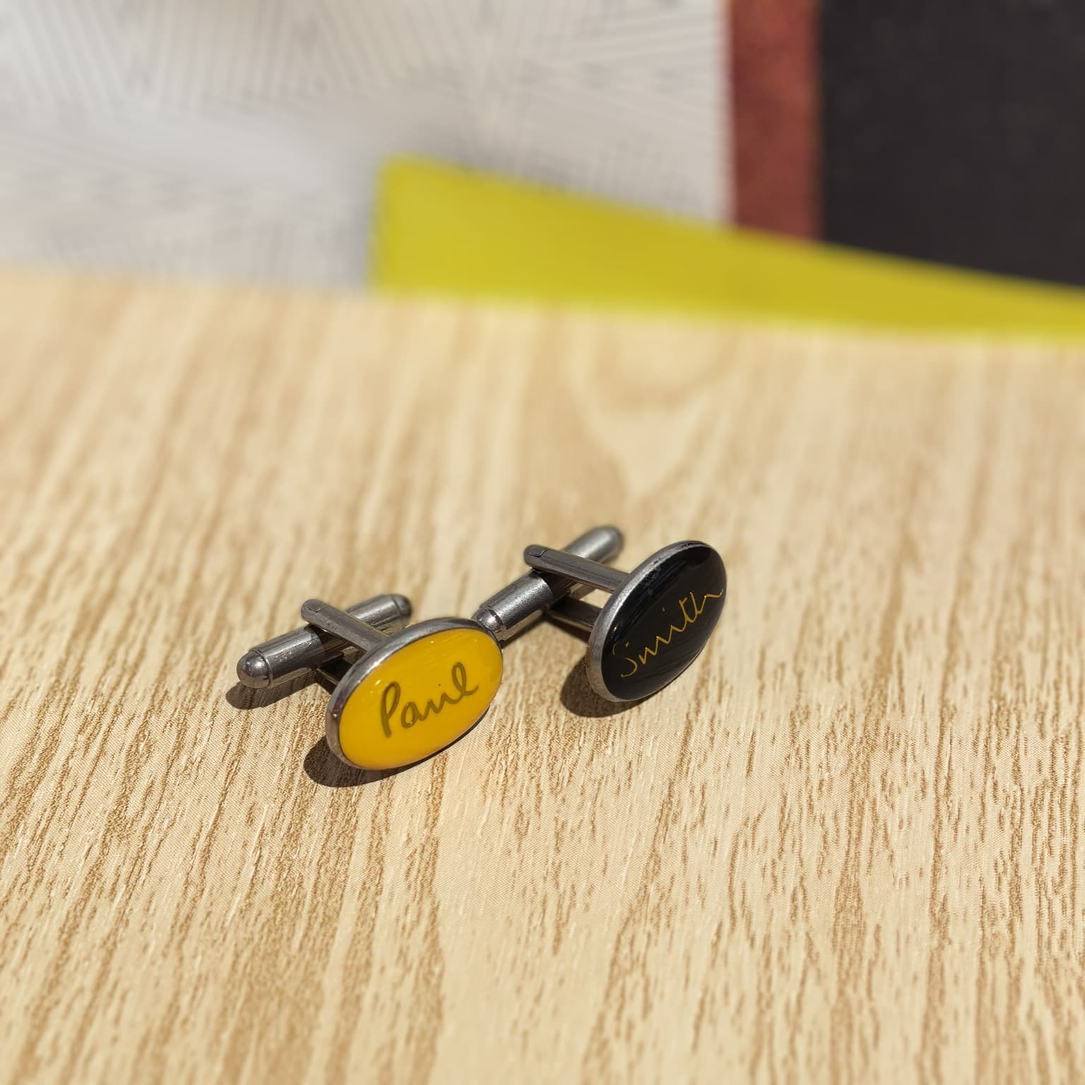 USED Paul Smith 袖口鈕/Cufflinks 鴛鴦拼色黃黑字母鈕扣 #香榭站正品