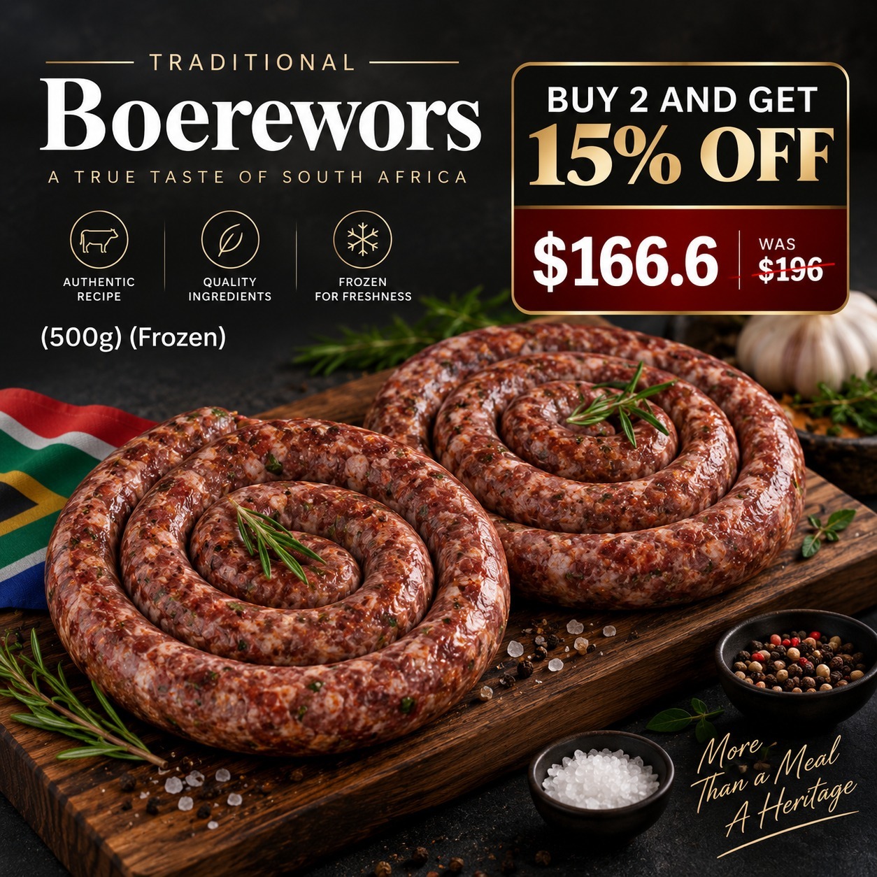 Traditional-Boerewors (500g) (Frozen) Buy 2 and get 15% off