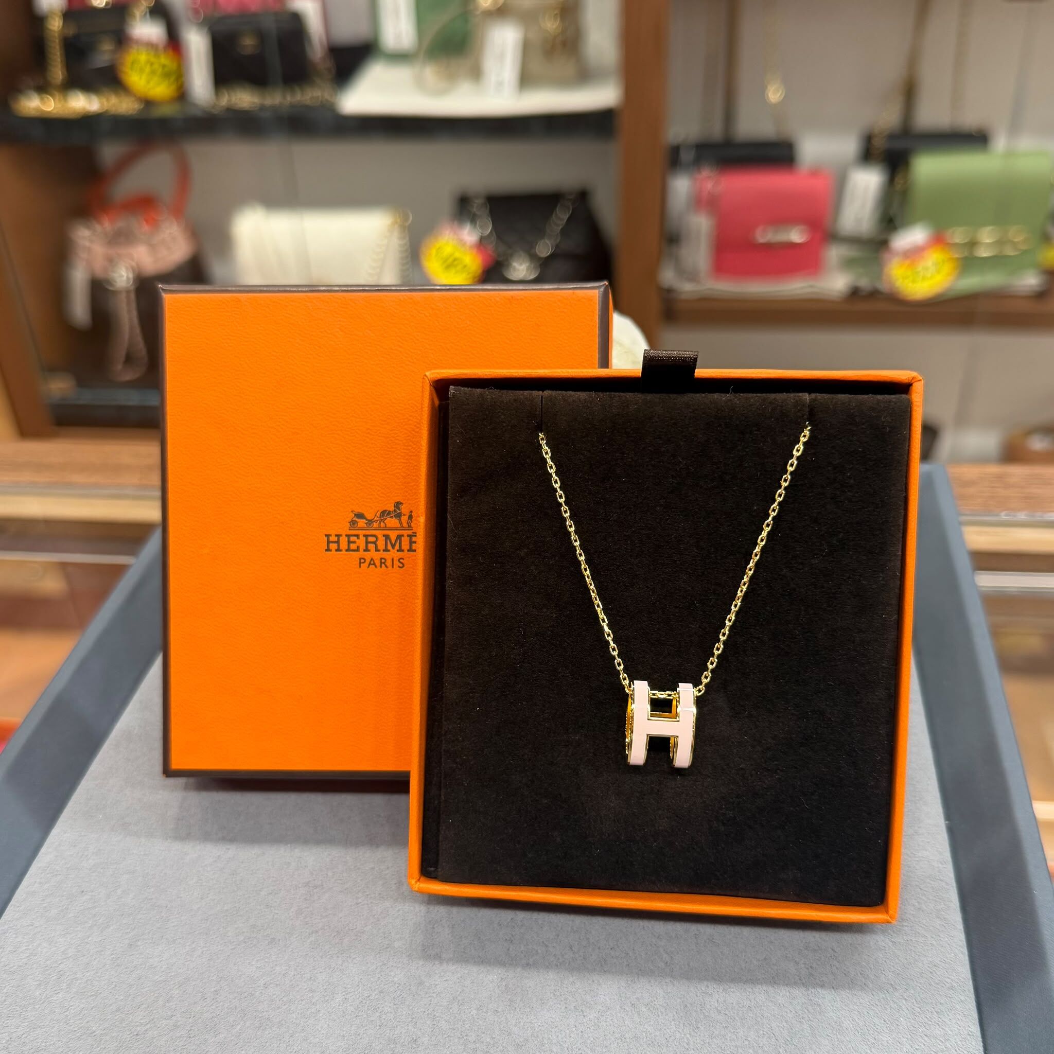 BRAND NEW HERMES NECKLACE 大POP H 粉色x金鏈 #愛馬仕項鏈