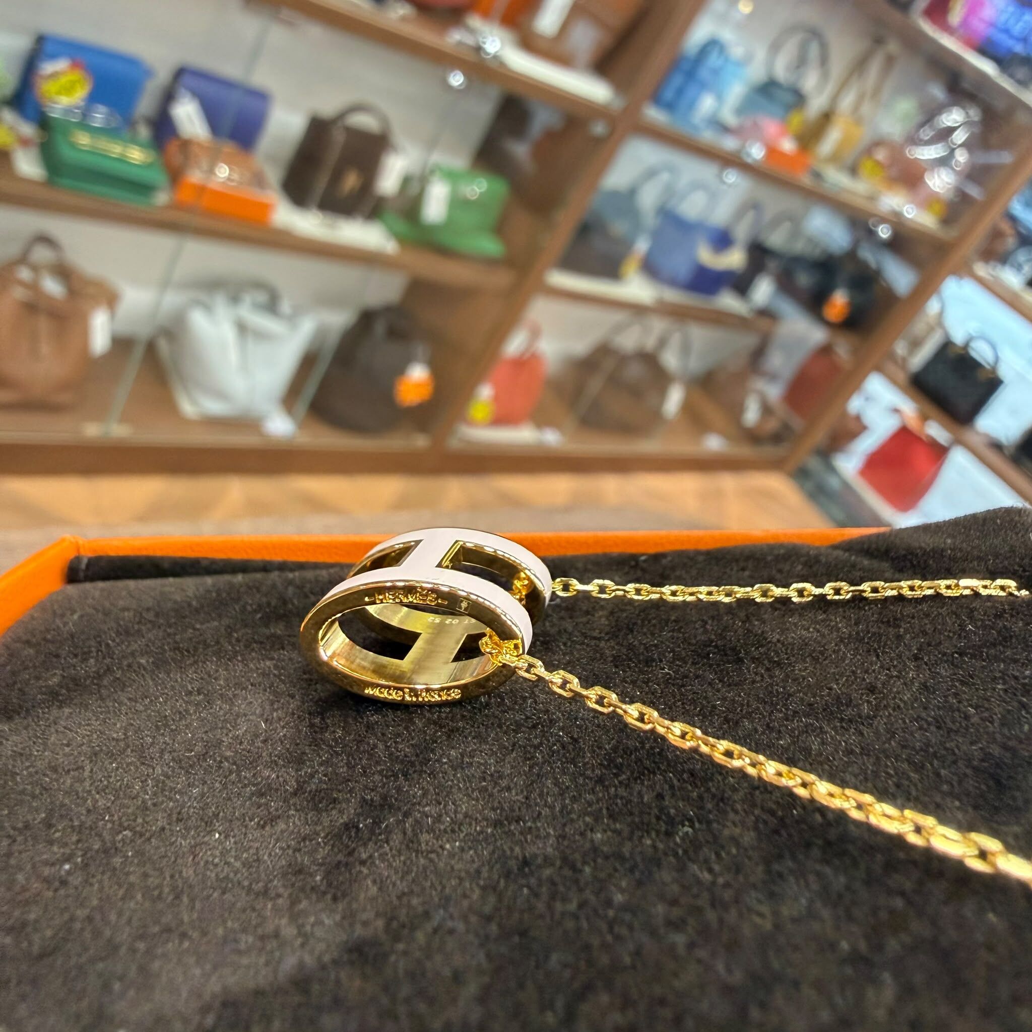 BRAND NEW HERMES NECKLACE 大POP H 粉色x金鏈 #愛馬仕項鏈