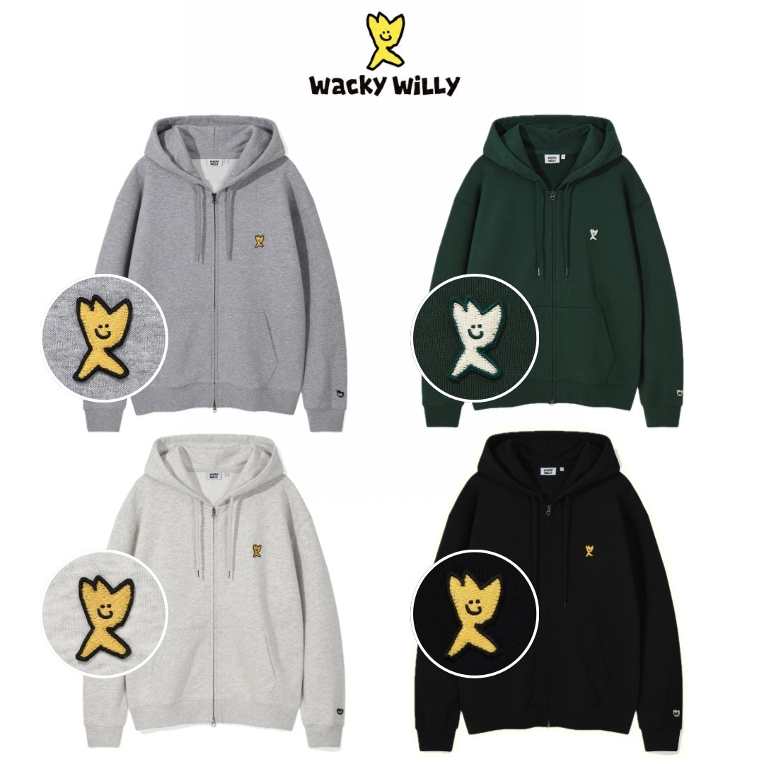 【隨時截單！限時優惠預訂】男女可穿！韓國WACKY WILLY SIGNATURE KIKI WAPPEN ZIP-UP HOODIE（4色）
