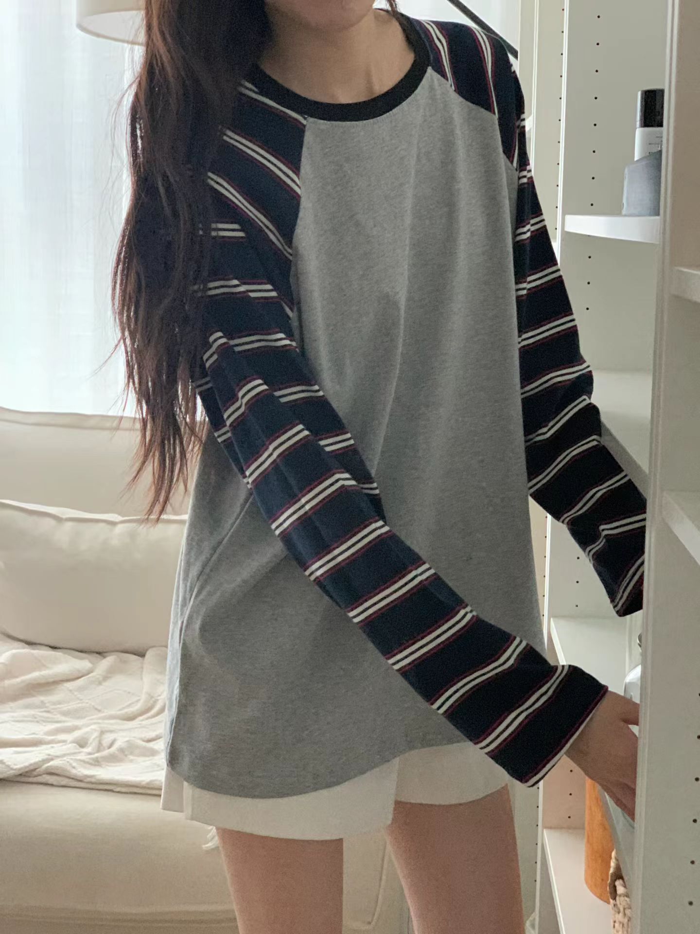 韓國圓領拼色長恤tee-2色 #G997