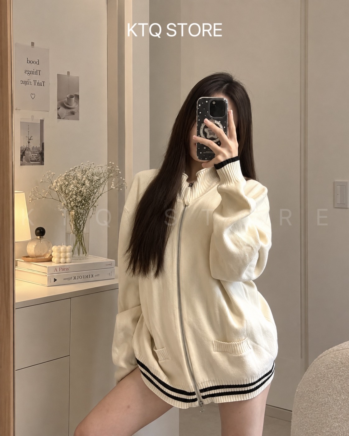 KTQ STORE ‧ MATIN KIM 老錢風字母拉鍊口袋立領針織衫 男女同款 黑色MK2378CD016MBB象牙色MK2400CD016MIV