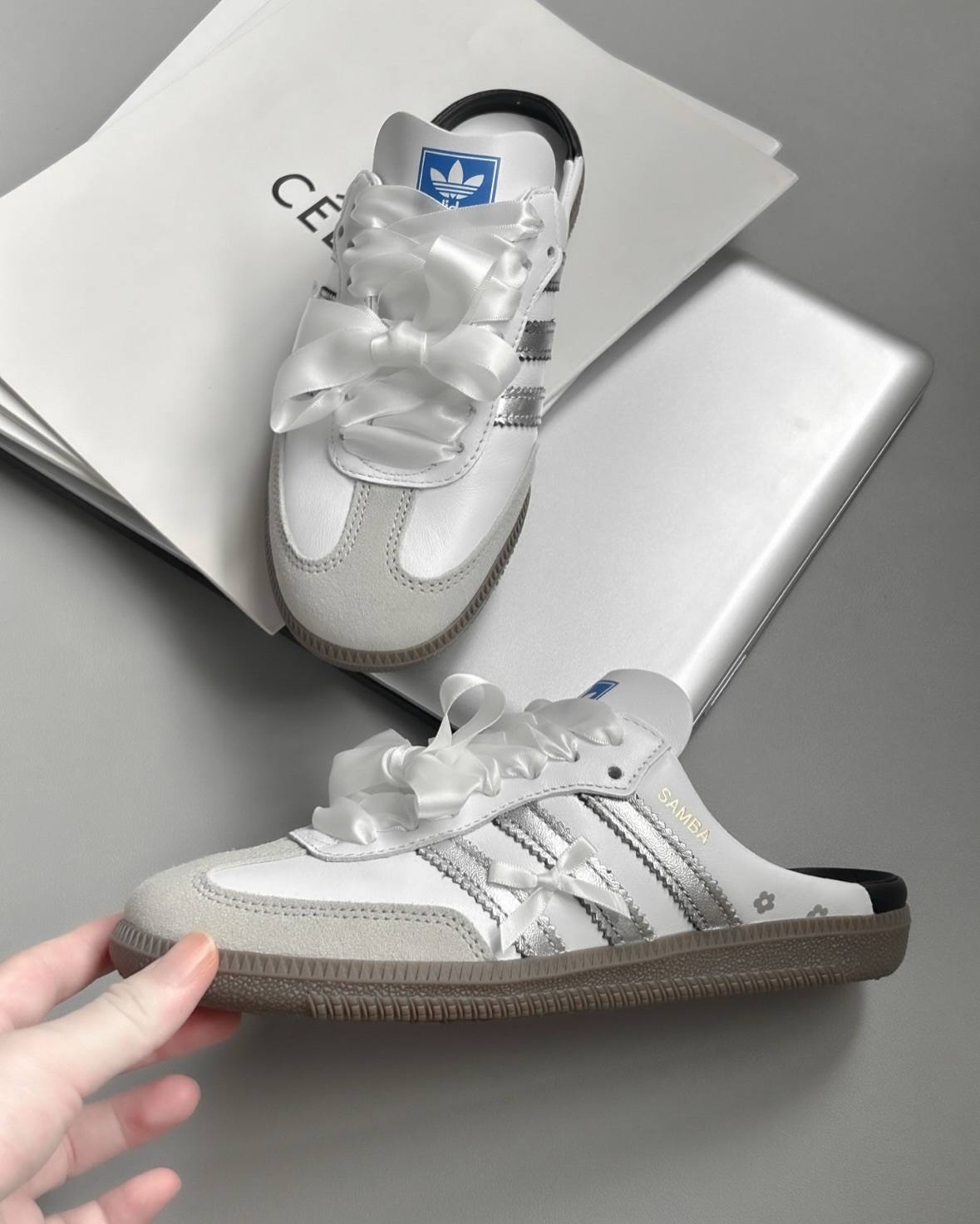 【訂製鞋款】ADIDAS ORIGINALS SAMBA OG 白月光 MIU風 穆勒 芭蕾 緞帶 LB3814
