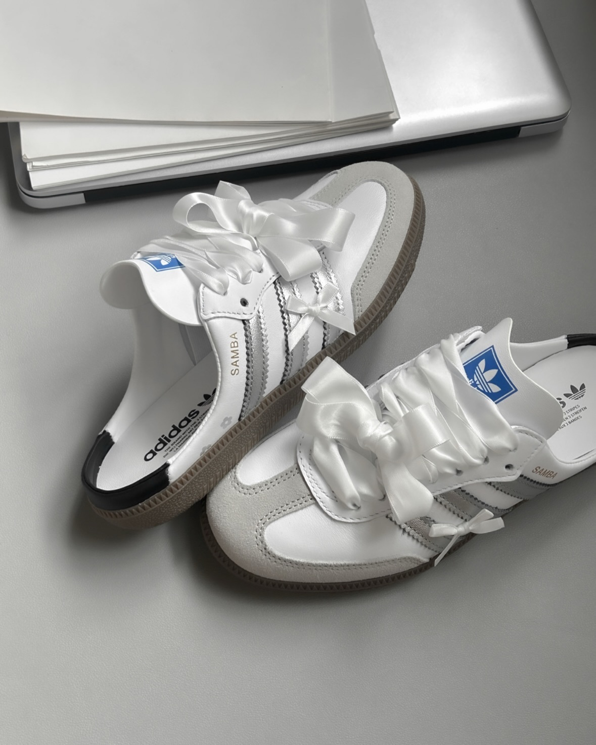 【訂製鞋款】ADIDAS ORIGINALS SAMBA OG 白月光 MIU風 穆勒 芭蕾 緞帶 LB3814