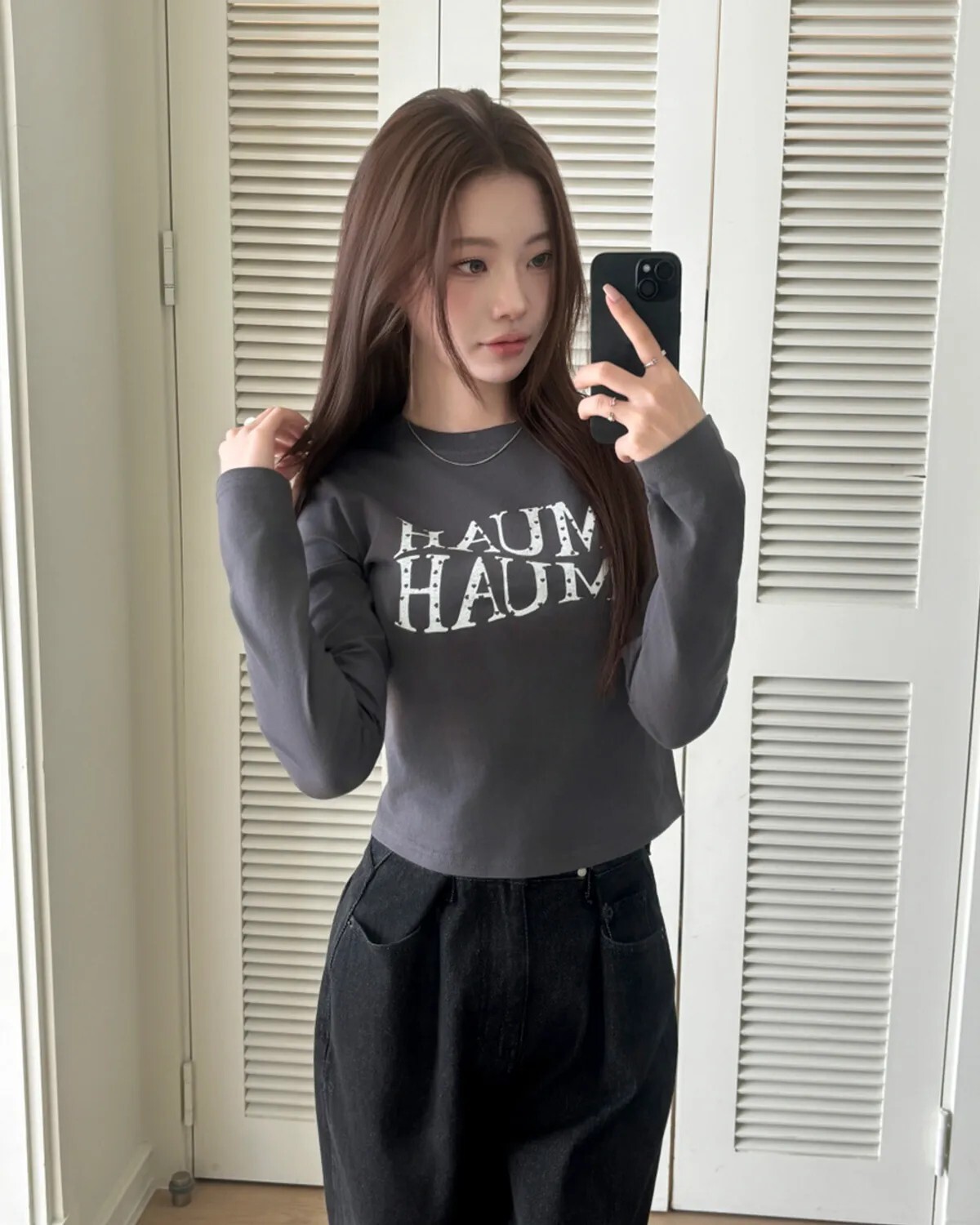 【OWN】MUAHMUAH 長袖 不規則字母 微短版 波點 修身 上衣 單一尺寸 女款 深灰色 淺灰色 黑色 白色 深藍色 燕麥色