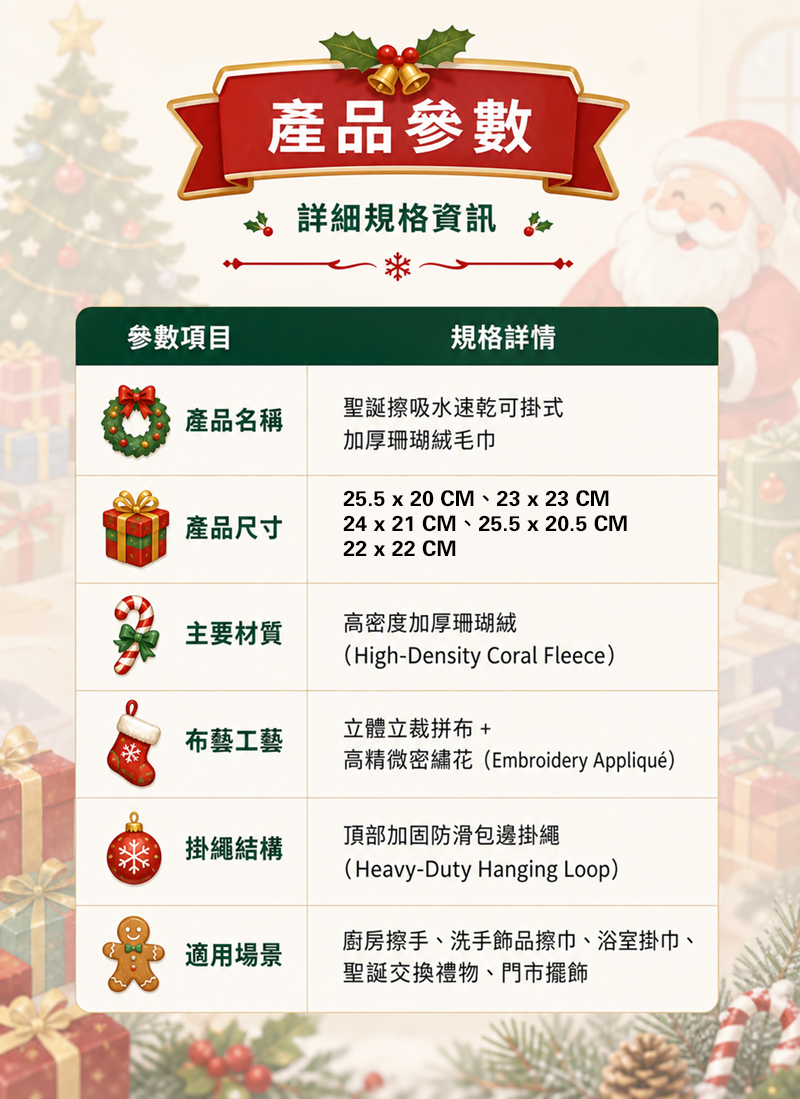 聖誕節擦吸水速乾可掛式加厚珊瑚絨毛巾 NY2676