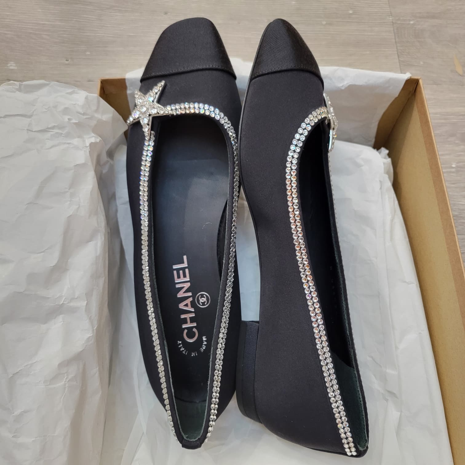 CHANEL CRYSTALCOMET STAR BALLET FLATS BLACK size 36.5 芭蕾平底鞋