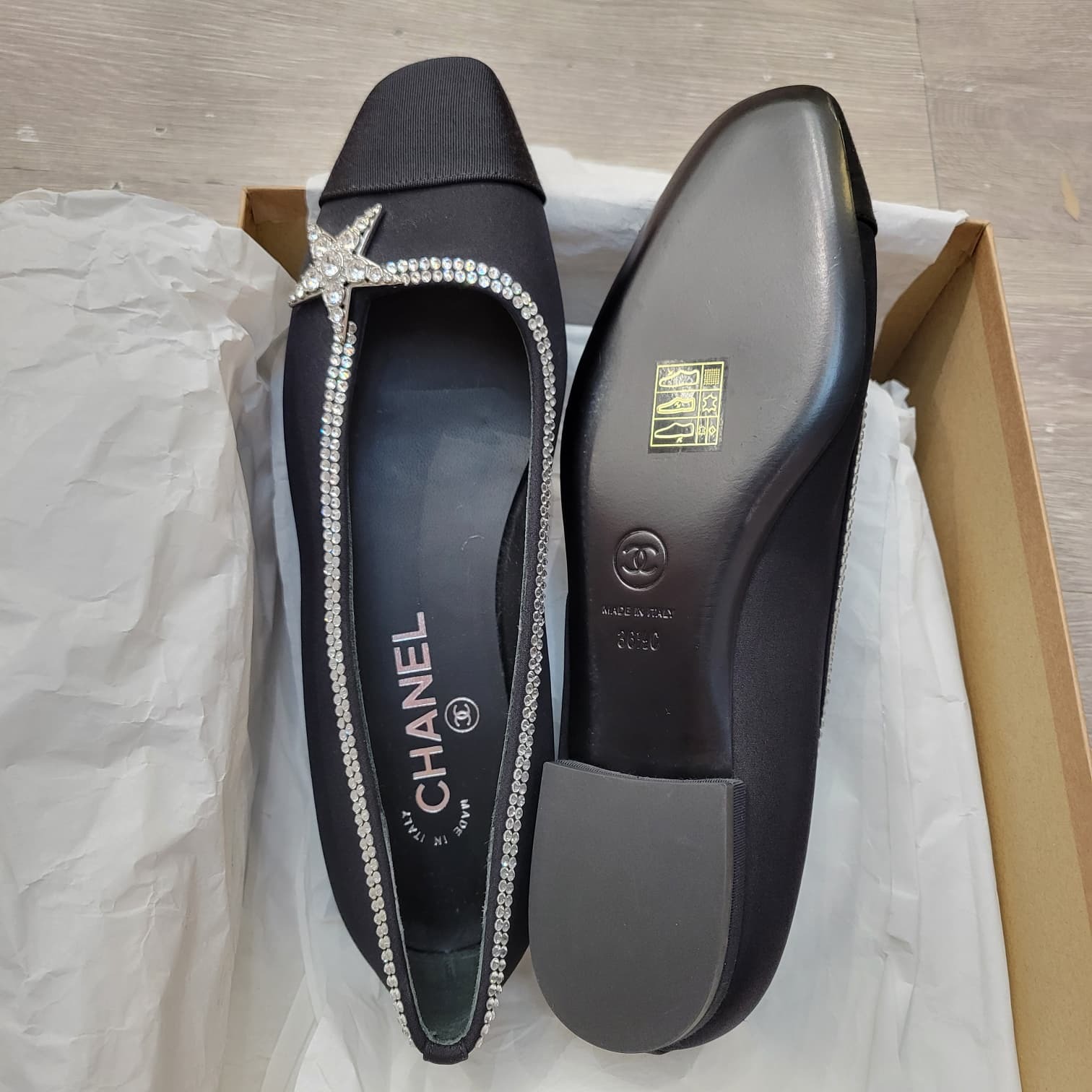 CHANEL CRYSTALCOMET STAR BALLET FLATS BLACK size 36.5 芭蕾平底鞋