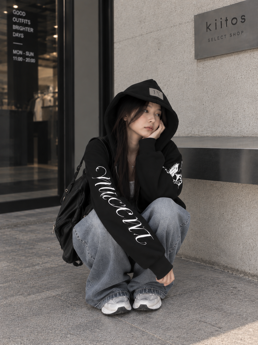 【預購】韓國 MUCENT Allen Eagle Two-way Hood Zip-up 十字 印花連帽外套