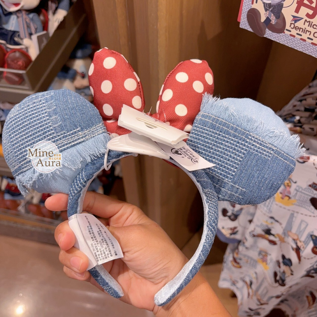 米奇 Mickey 與好友們 單寧漫遊系列 米妮 Minnie 蝴蝶結 立體耳朵 造型 髮圈 髮箍 -上海迪士尼樂園