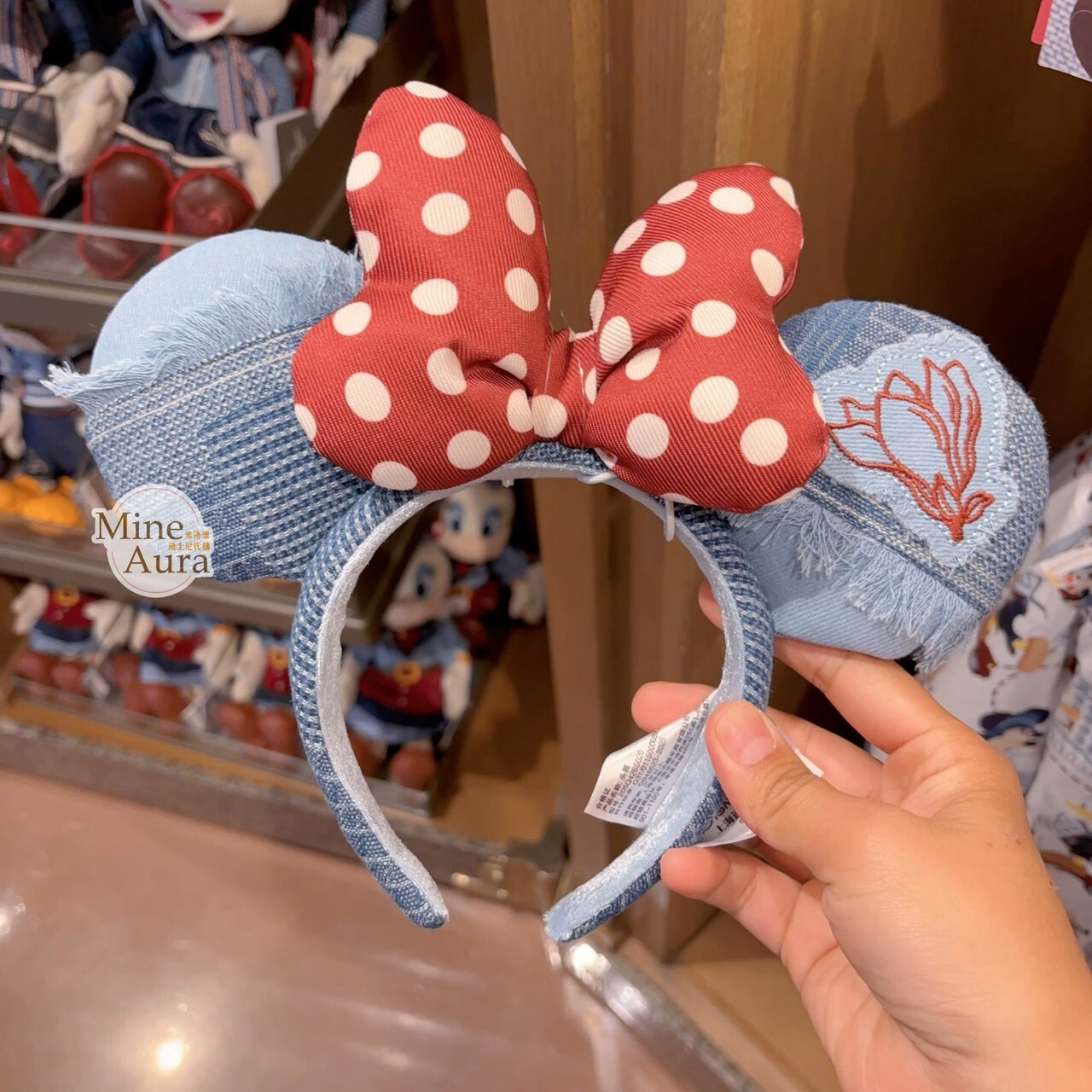米奇 Mickey 與好友們 單寧漫遊系列 米妮 Minnie 蝴蝶結 立體耳朵 造型 髮圈 髮箍 -上海迪士尼樂園