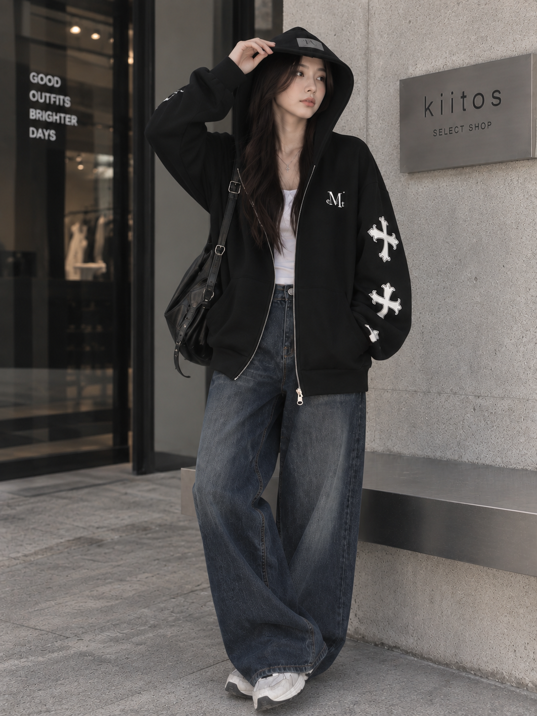 【預購】韓國 MUCENT Roven Triple Cross Two-way Hood Zip-up 十字 印花連帽外套