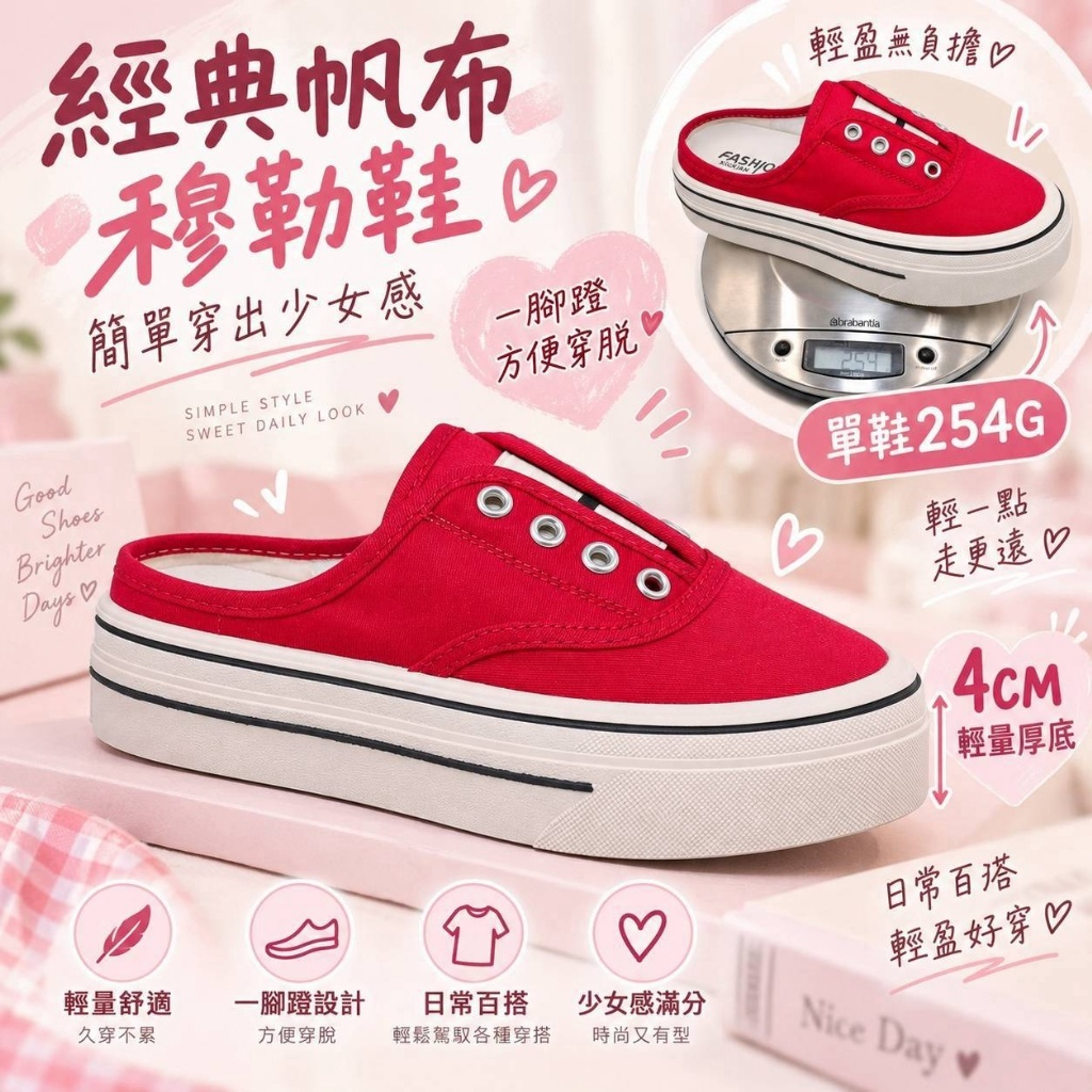 WSBB12776  輕量厚底♥️經典帆布穆勒鞋(6906)（11月中旬）