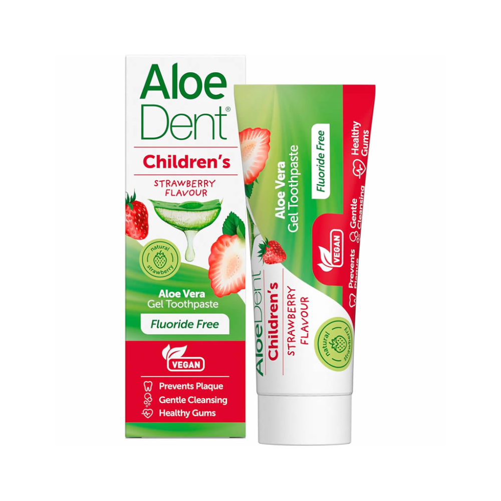 AloeDent Children's Strawberry Toothpaste (Fluoride-free, Kids Whitening toothpaste, Aloe vera, Tea Tree) (50ml) (HC328)