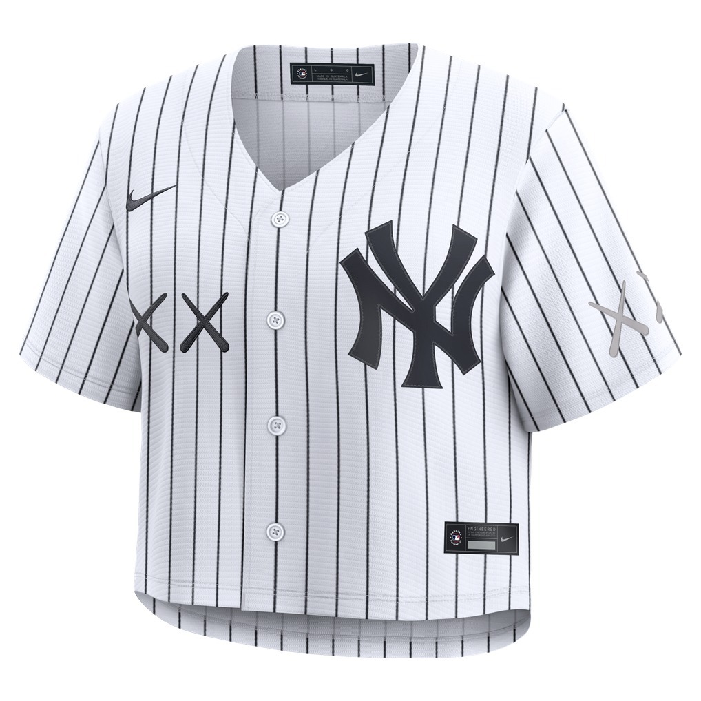 2026AW KAWS X Nike Women's MLB Replica Crop Jersey New York Yankees 聯名 紐約 洋基 短袖 棒球衫 女版 直紋 球衣 現貨