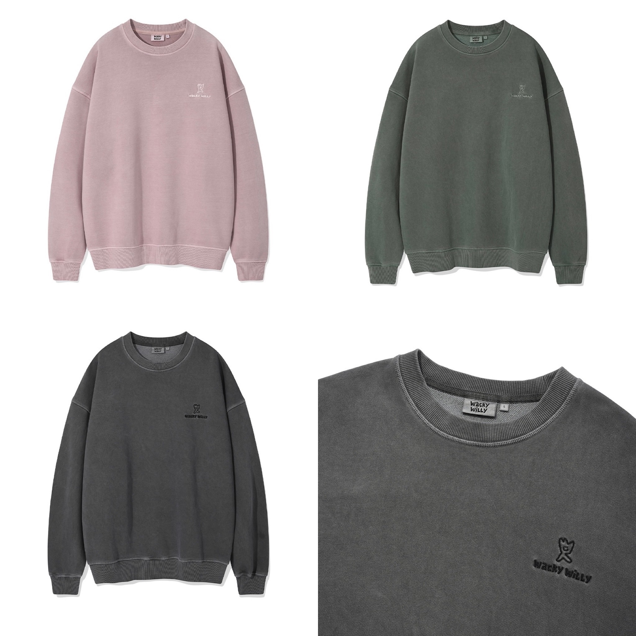 【隨時截單！限時優惠預訂】男女可穿！韓國WACKY WILLY PIGMENT CREWNECK（3色）
