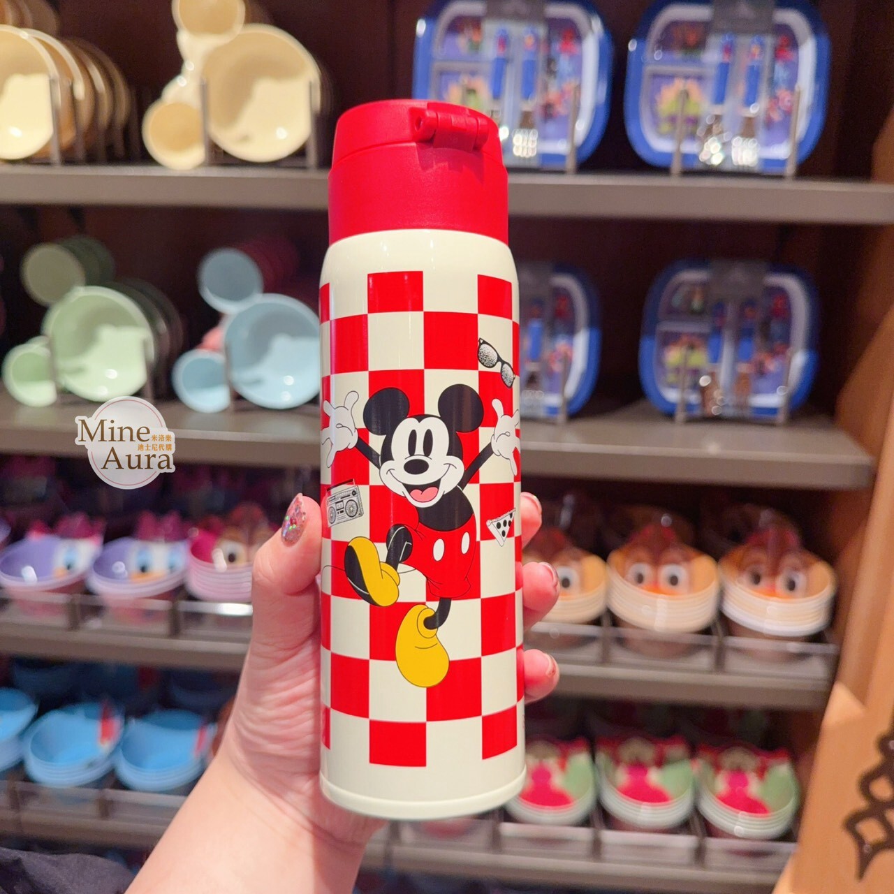 米奇 Mickey 格紋 圖案 保溫瓶 水壺 -上海迪士尼樂園
