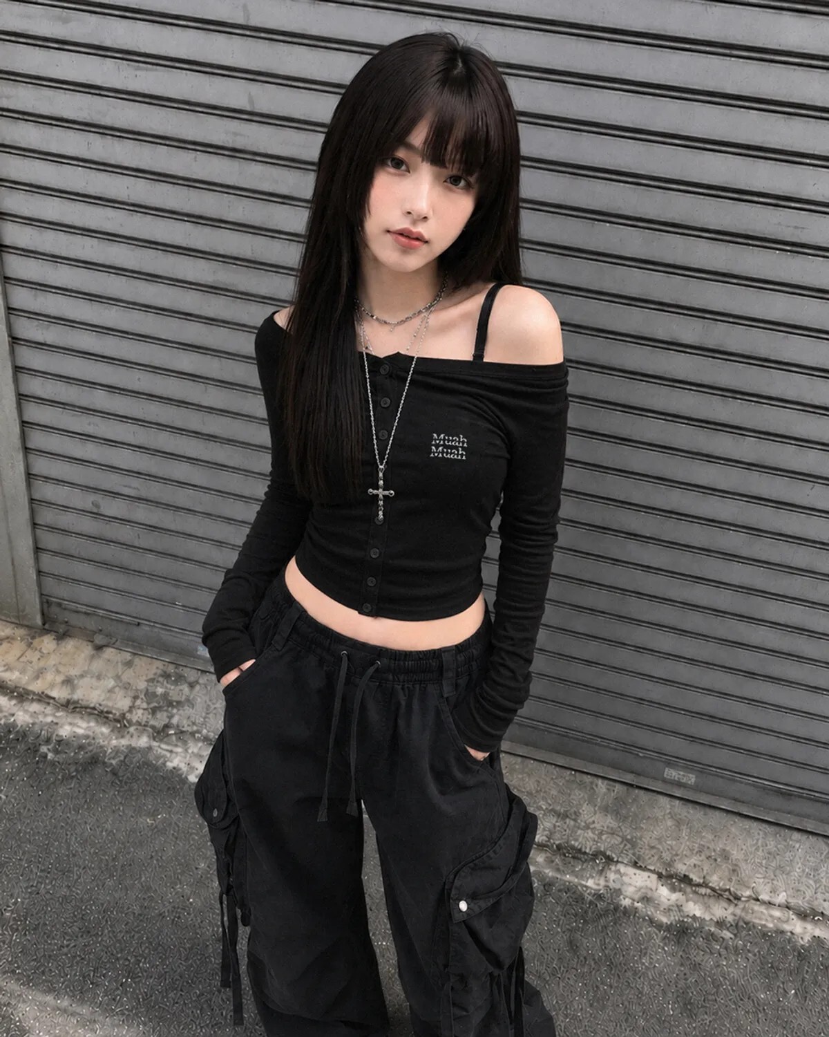 【OWN】MUAHMUAH 長袖 短版 斜肩 一字領 修身 上衣 單一尺寸 女款 黑色 白色 淺紫色