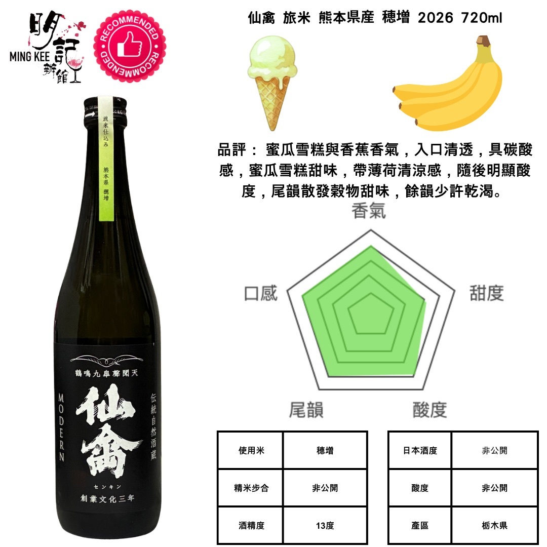 仙禽 旅米 熊本県産 穂増 2026 720ml