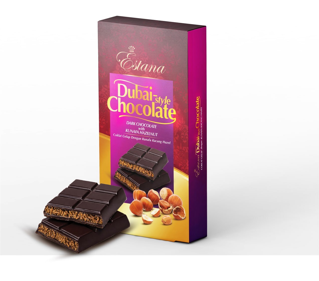Estana Dubai-Style Chocolate, Dark Chocolate with Kunafa Hazelnut