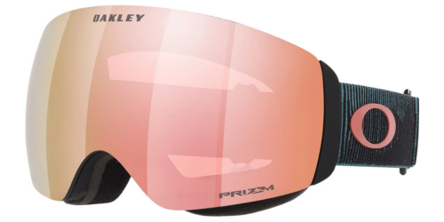 【OAKLEY】Flight Deck™ M(OO7064-H1)風鏡主圖，深藍綠色編織鍍框搭配Prizm Rose Gold Iridium鏡片，展示粉紅金色鏡面反光與PRIZM標誌細節