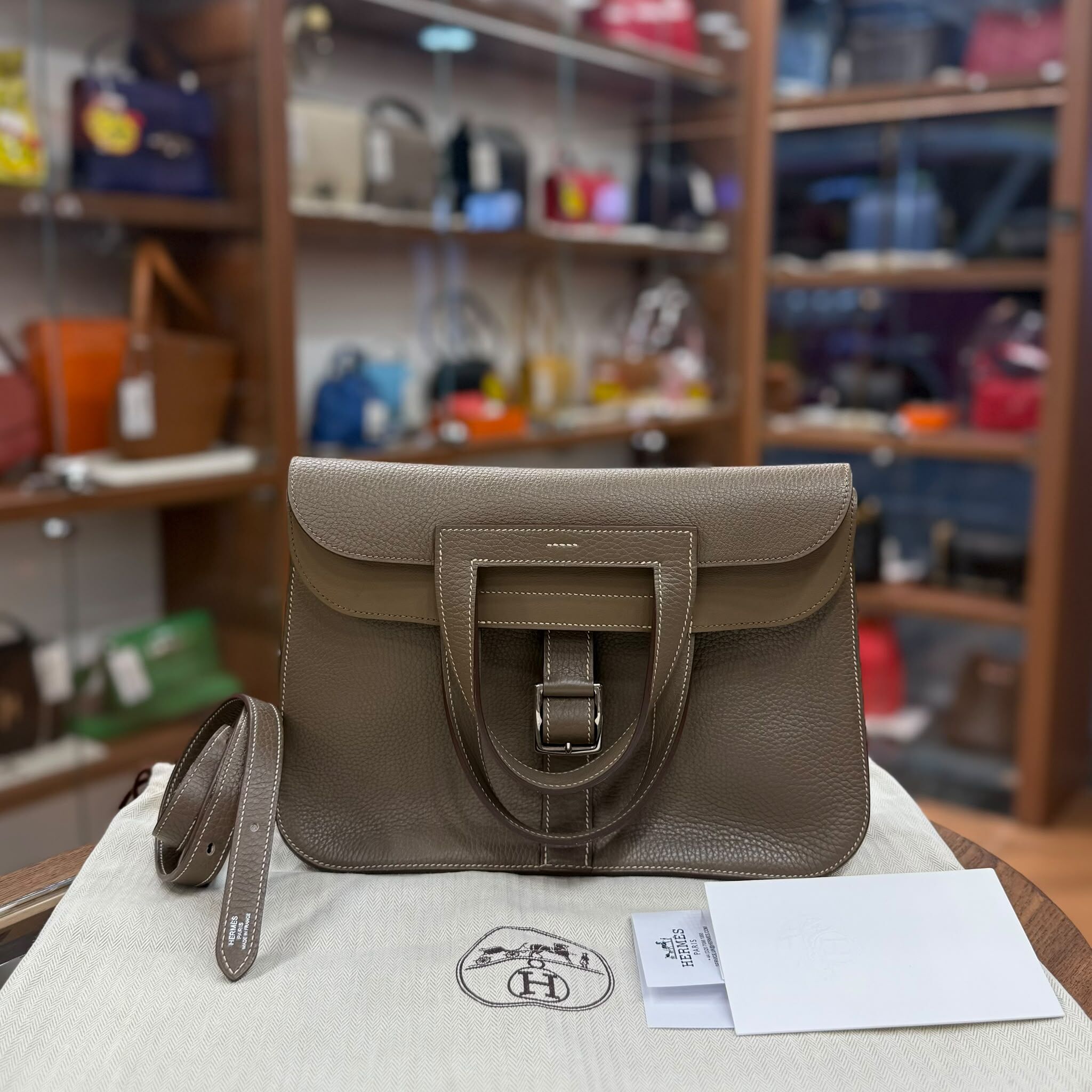 95%NEW USED HERMES HALZAN 31 ETOUPE TC PHW STMAP X 大象灰銀扣 #愛馬仕