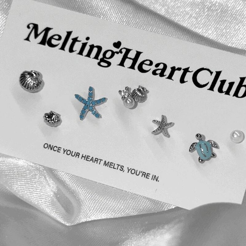【預購】韓國代購 Melting Heart Club 海洋風 珍珠 貝殼 海星 海龜 耳環組