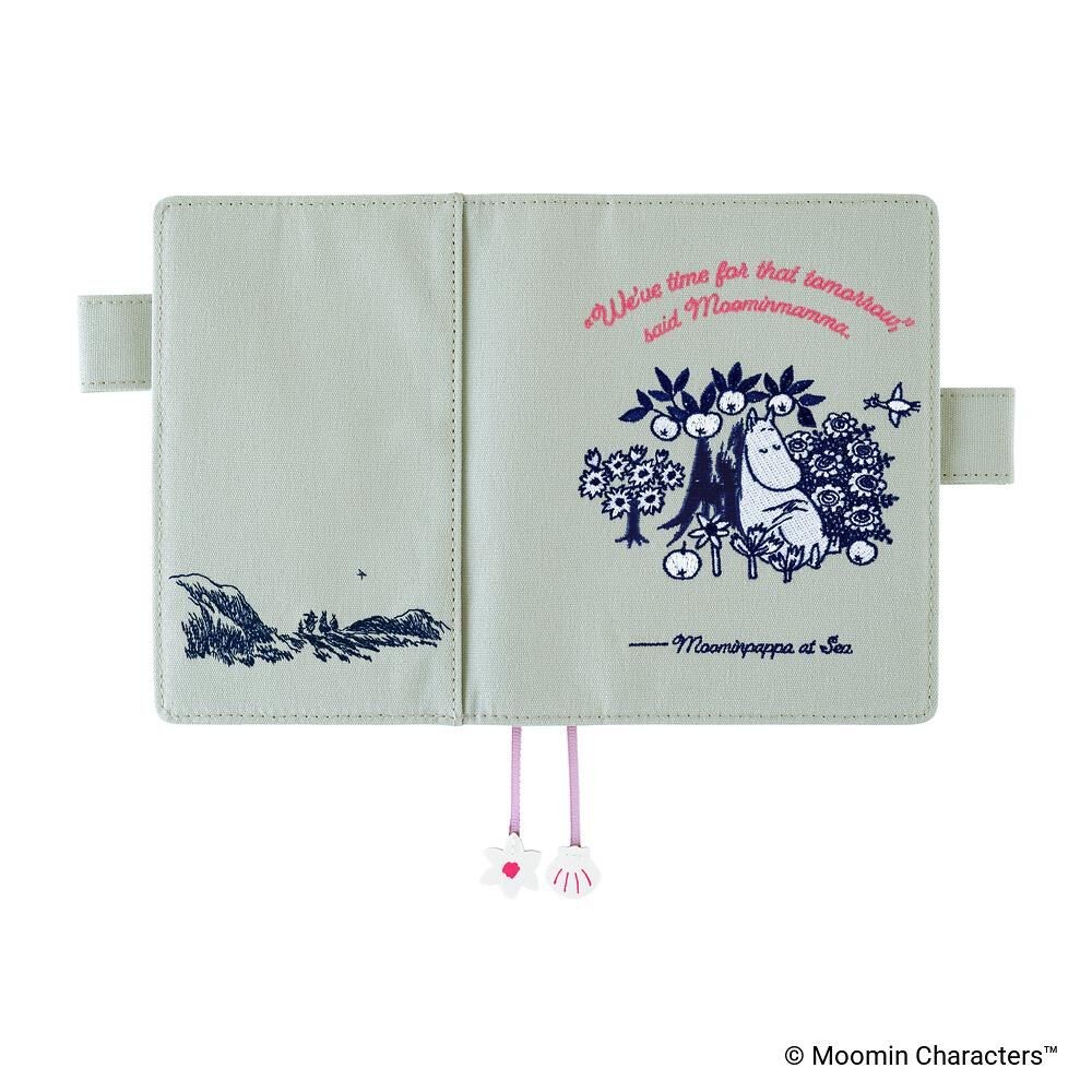 Hobonichi｜ほぼ日手帳 A6手帳專用書衣 Moomin嚕嚕米 - 庭院時光_淡薄荷綠