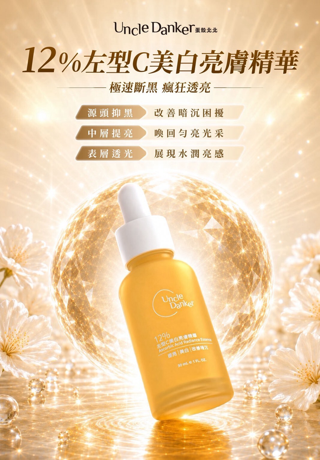 蛋殼北北12%左型C維他命C美白亮膚精華