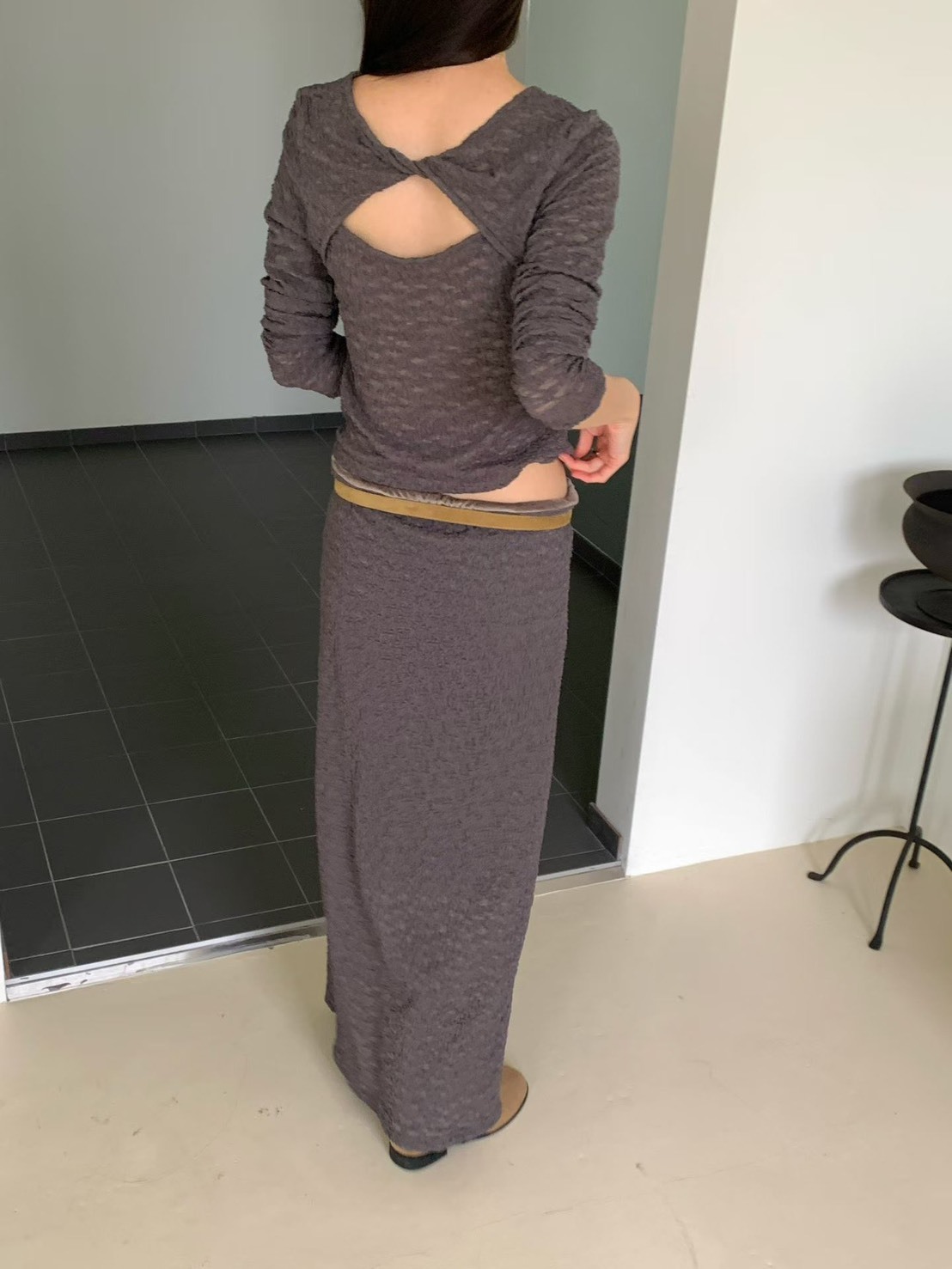 背洞蕾絲上衣  長裙(分售)