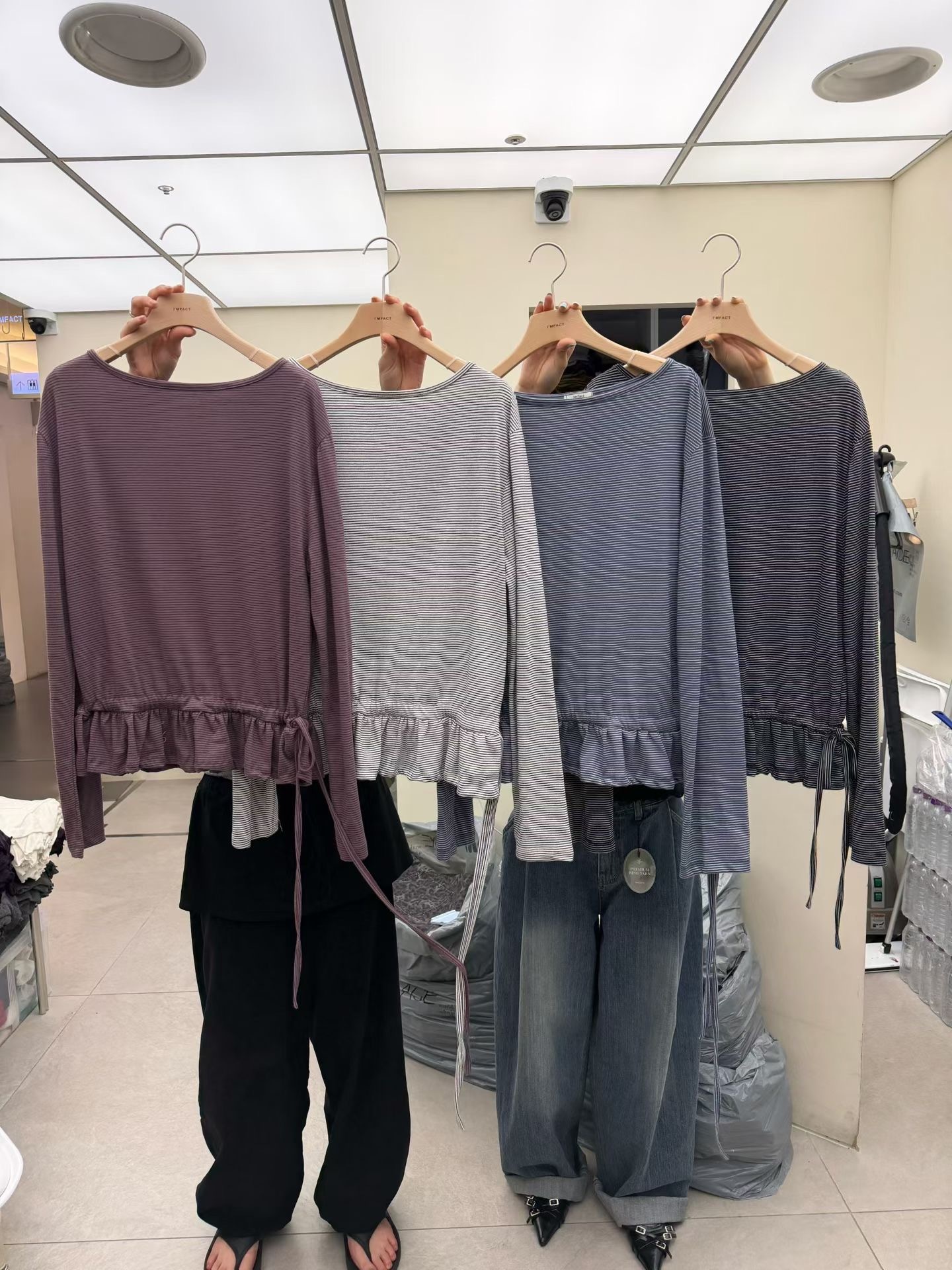 IF2604 Stripe Drawstring Top