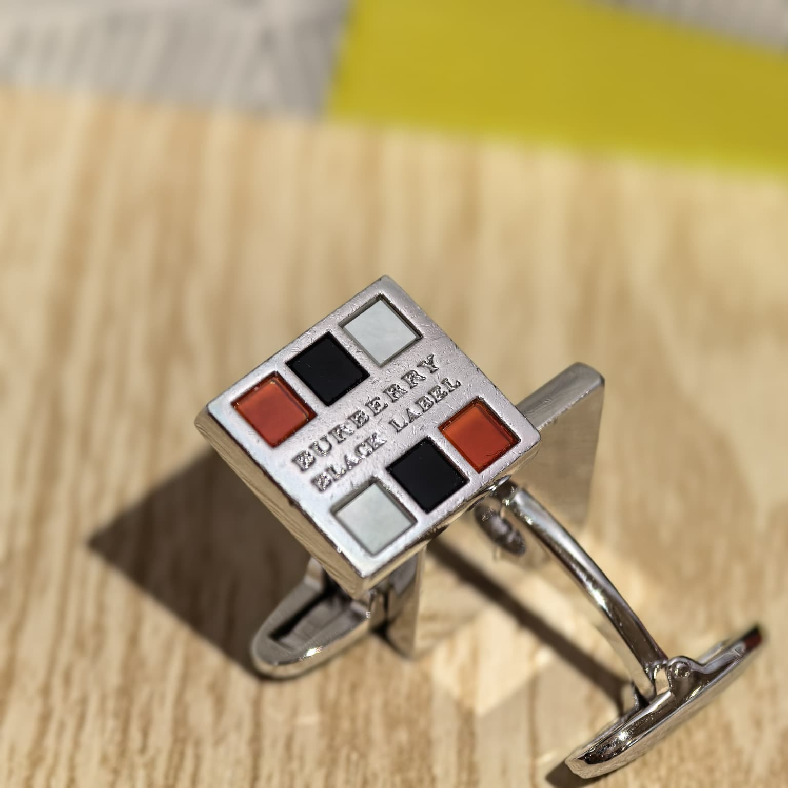 USED BURBERRY袖口鈕/Cufflinks 方型琺瑯格紋袖扣 #香榭站正品