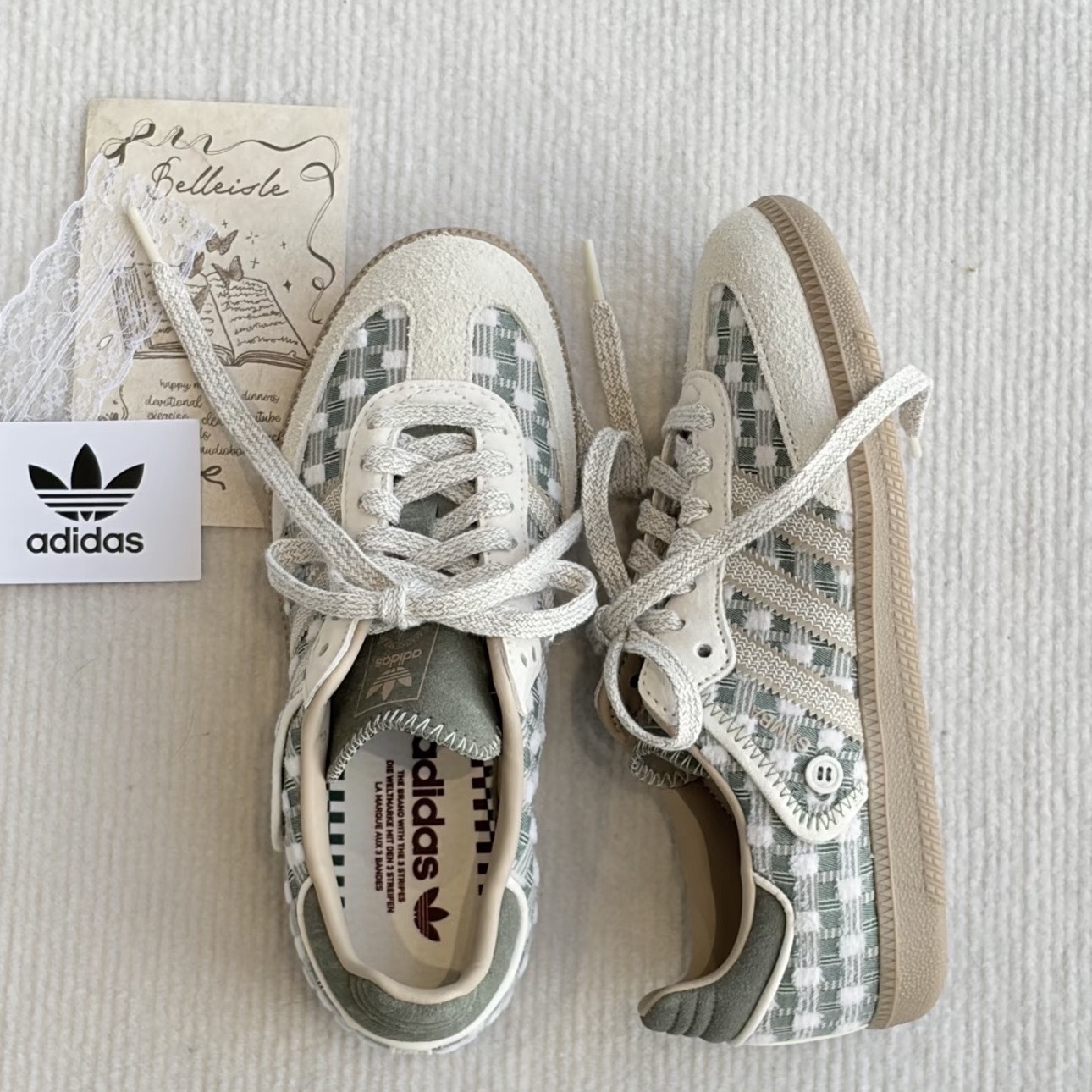 ADIDAS ORIGINALS SAMBA OG 綠格紋 鈕扣 田園復古風 德訓鞋 休閒 森巴 HP3753