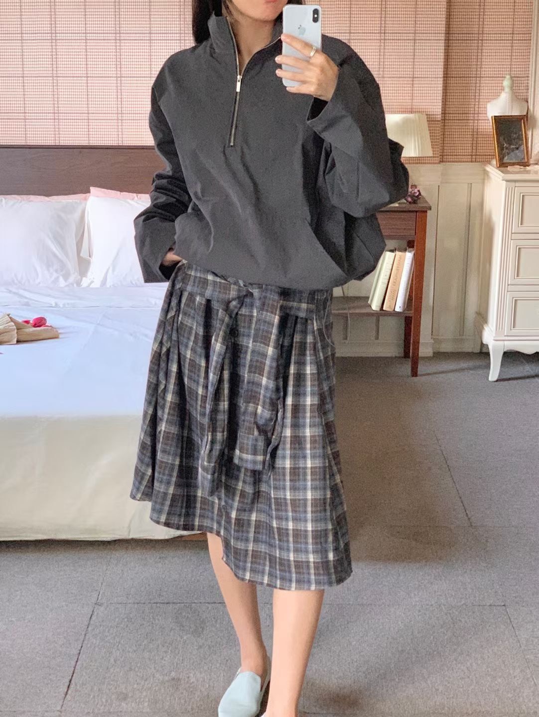 綁袖格子中裙