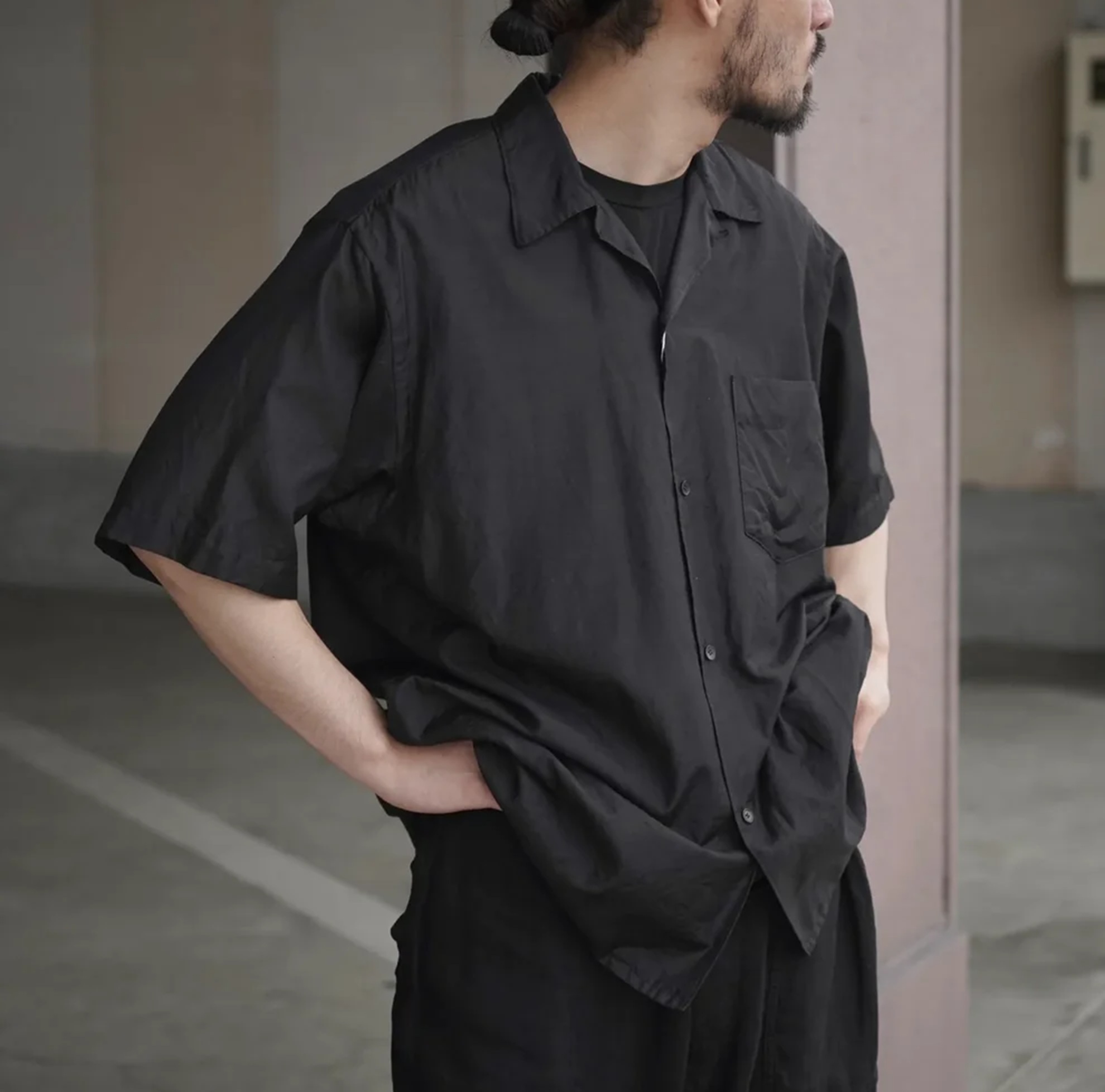 COMOLI WOOL SILK SHORT SLEEVE OPEN COLLAR SHIRT - PRE ORDER ITEM (預訂中)