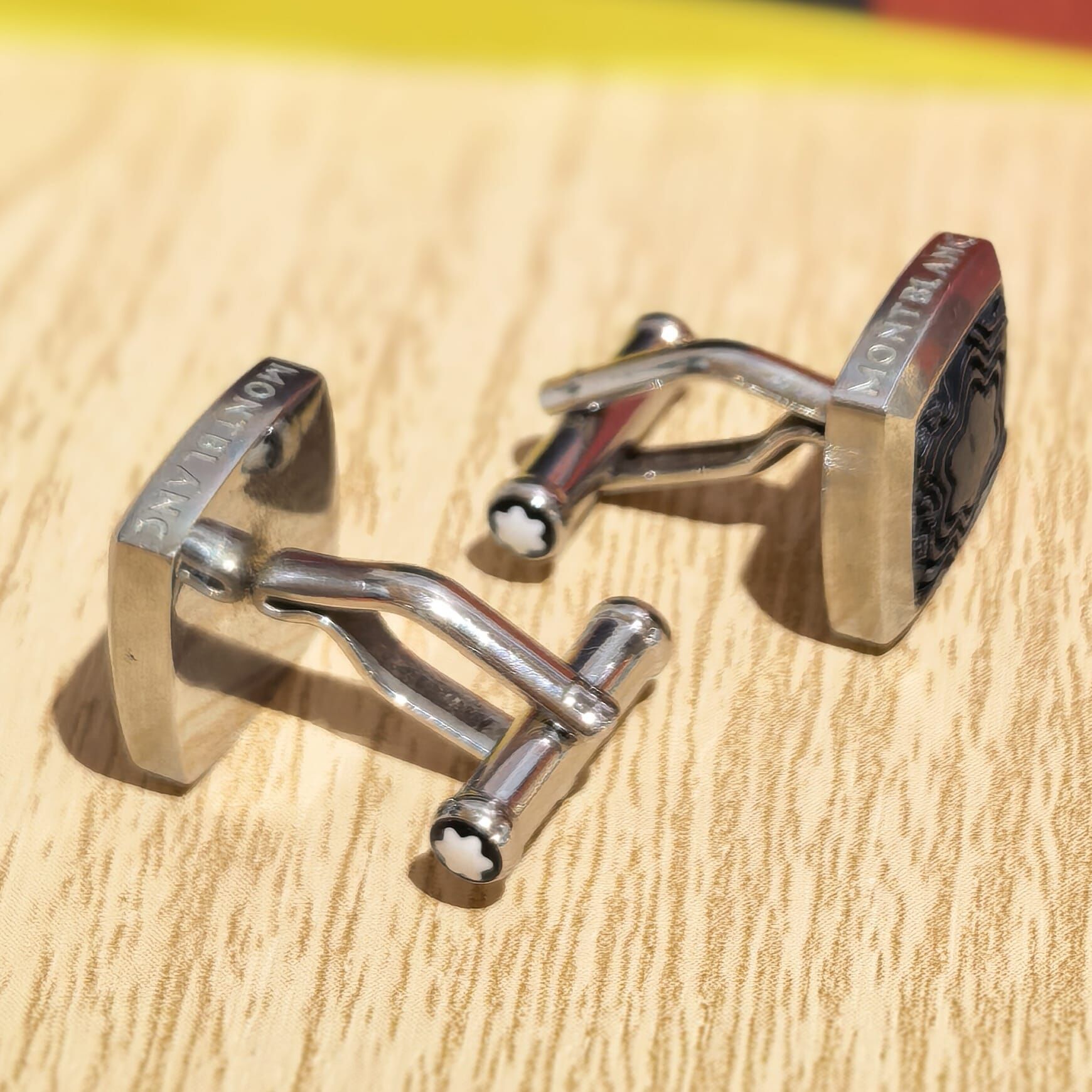 USED MONT BLANC袖口鈕/Cufflinks 萬寶龍 黑星設計側邊品牌標誌字母袖扣 #香榭站正品