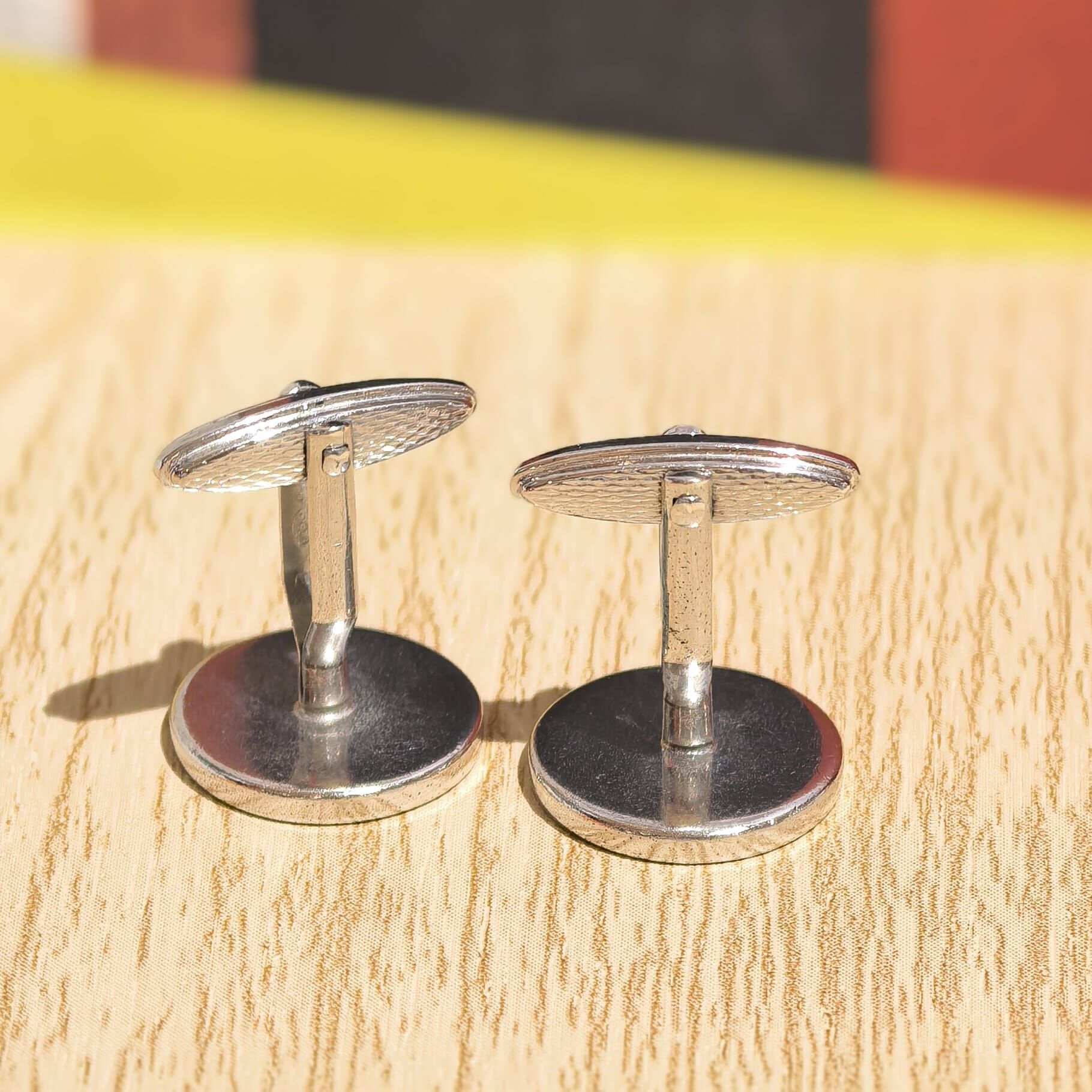 USED 925 Sterling Silver袖口鈕/Cufflinks 藍面航輪標誌拼銀 #香榭站正品
