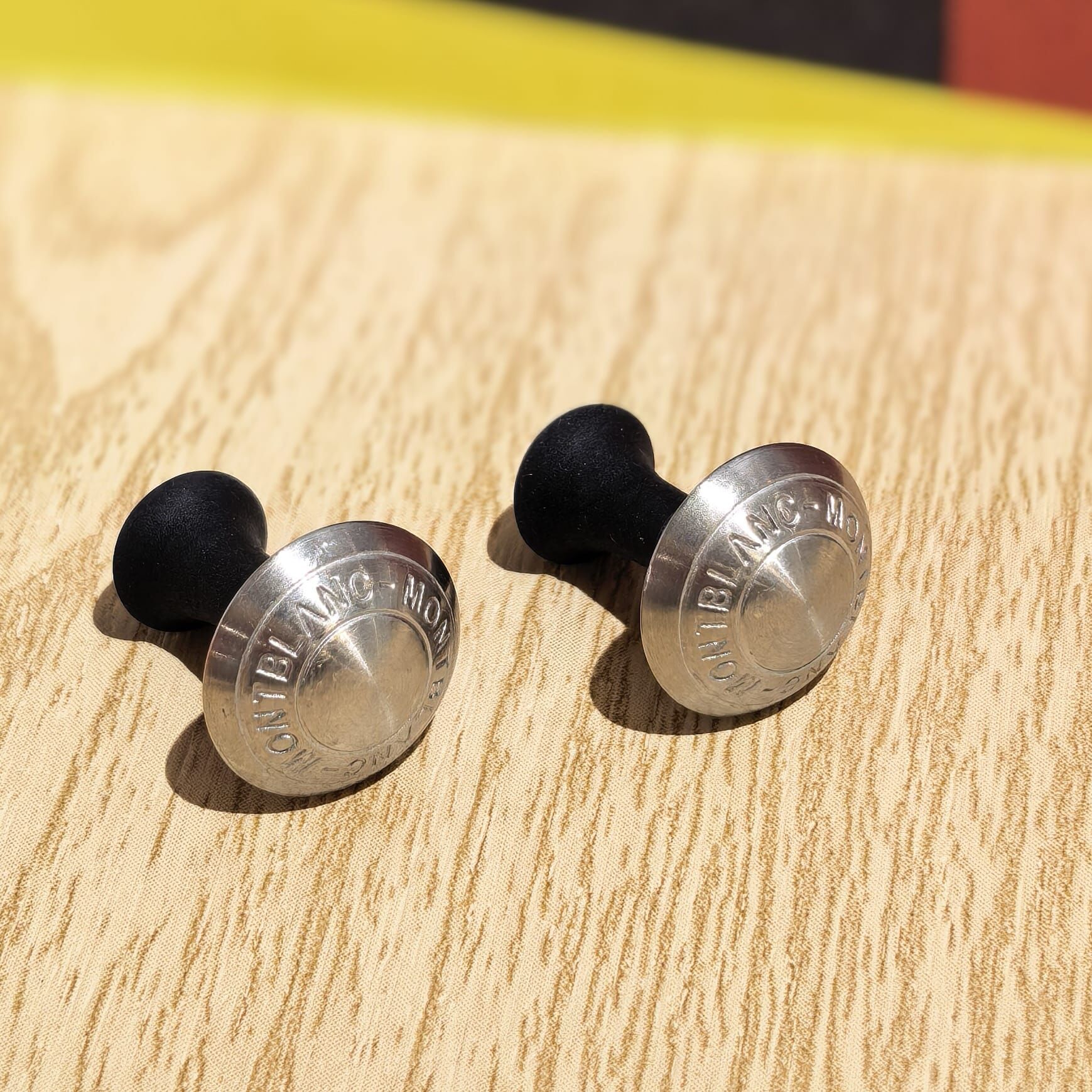 USED MONT BLANC袖口鈕/Cufflinks 萬寶龍 不鏽鋼黑橡膠袖扣 #香榭站正品