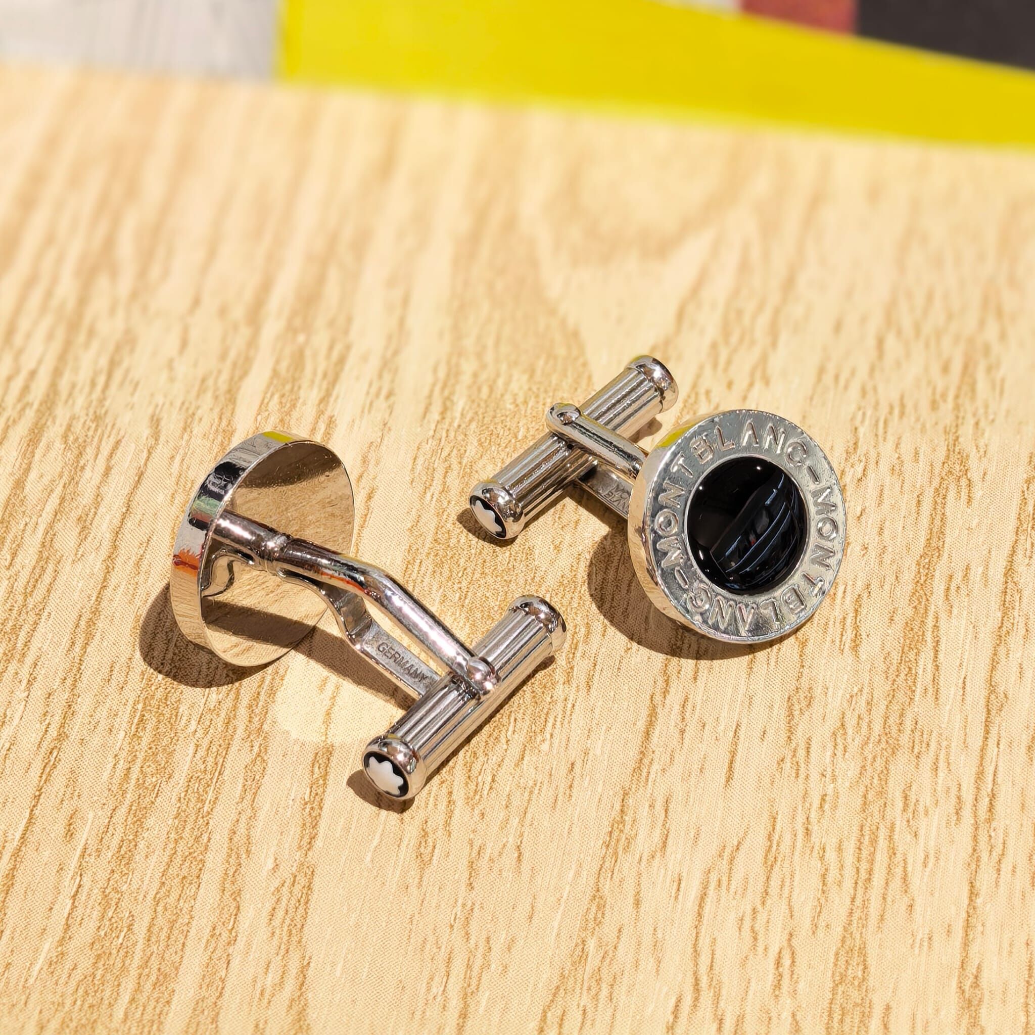 USED MONT BLANC袖口鈕/Cufflinks 萬寶龍黑色圓形拼黑袖口扣 #香榭站正品