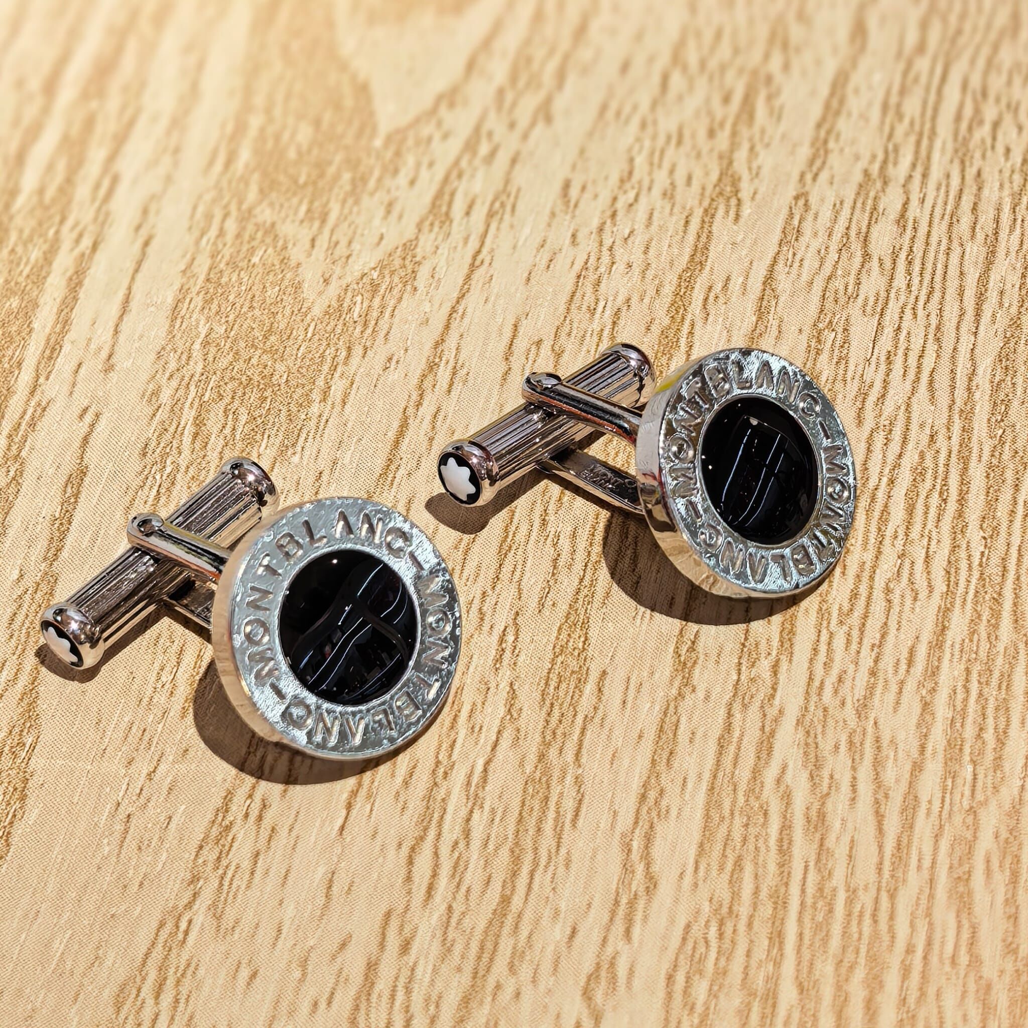 USED MONT BLANC袖口鈕/Cufflinks 萬寶龍黑色圓形拼黑袖口扣 #香榭站正品