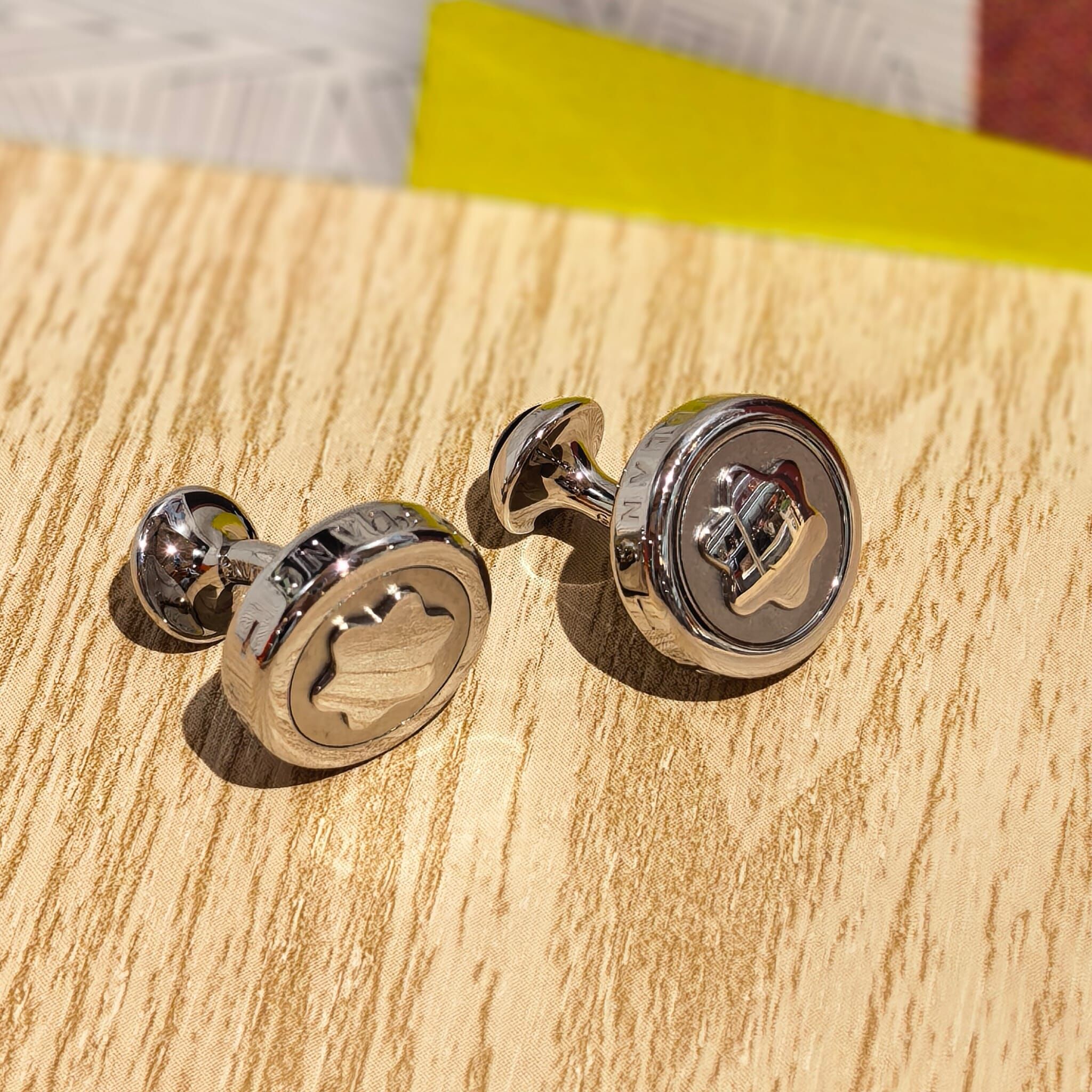 USED MONT BLANC袖口鈕/Cufflinks 萬寶龍銀色圓形星星袖口扣 #香榭站正品
