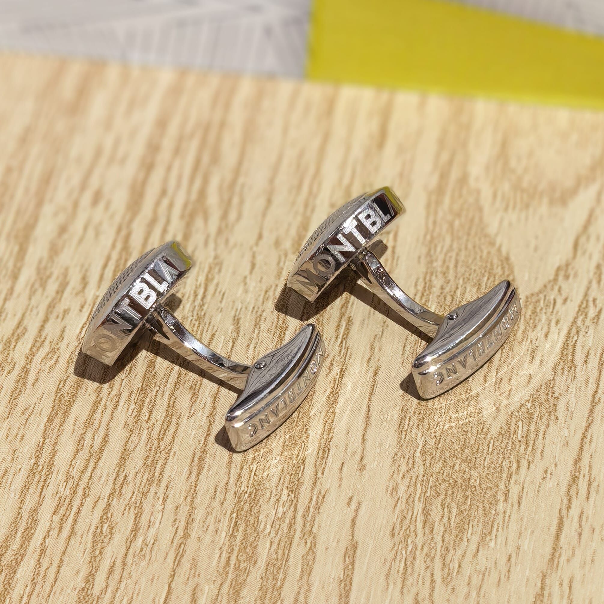 USED MONT BLANC袖口鈕/Cufflinks 萬寶龍銀色圓形格紋袖口扣 #香榭站正品