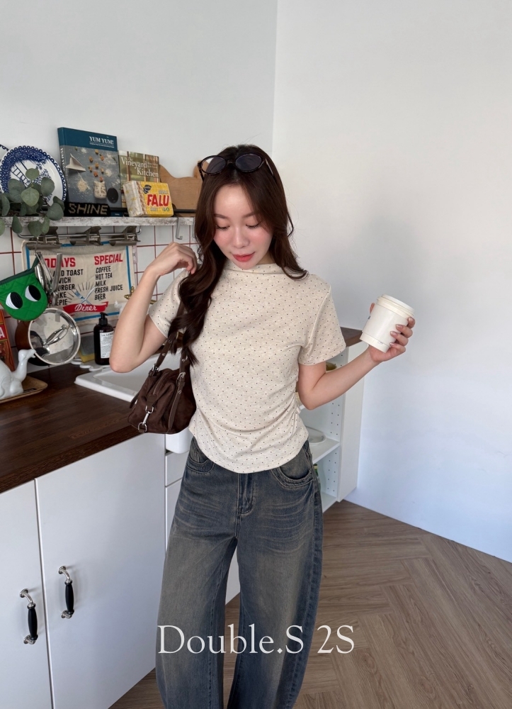 側抓皺小波點彈性tee*3色