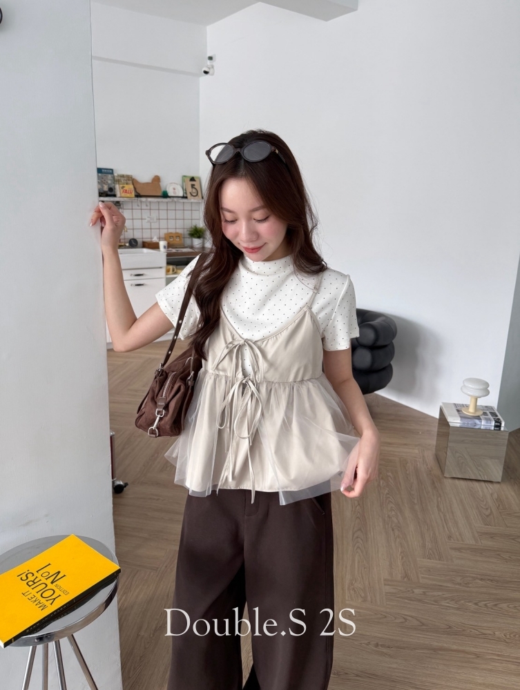 拚紗皮革綁帶外罩背心*3色