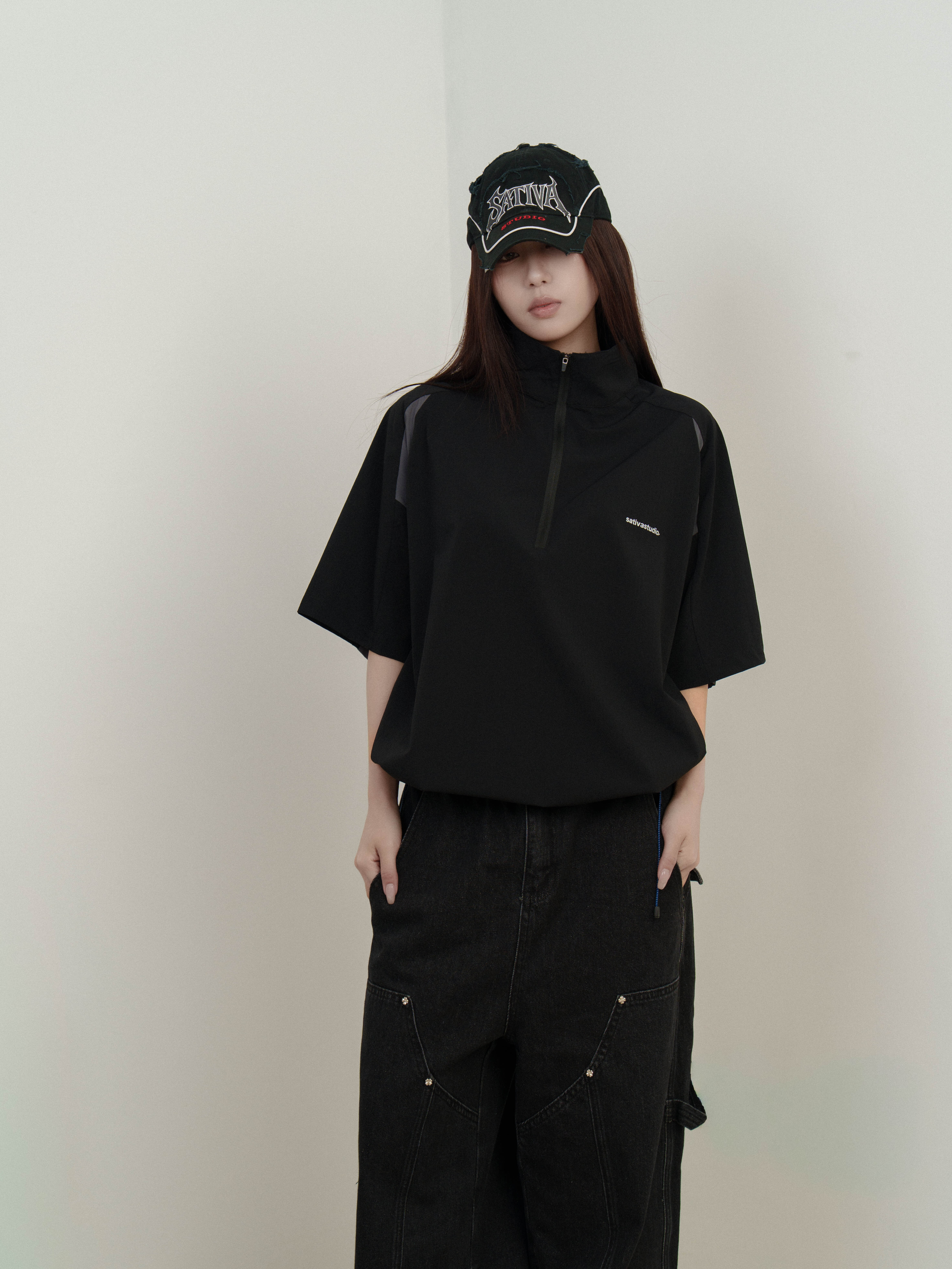 SATIVA PL-01 "Split" Polo 立領 半拉鍊 Polo衫 黑色