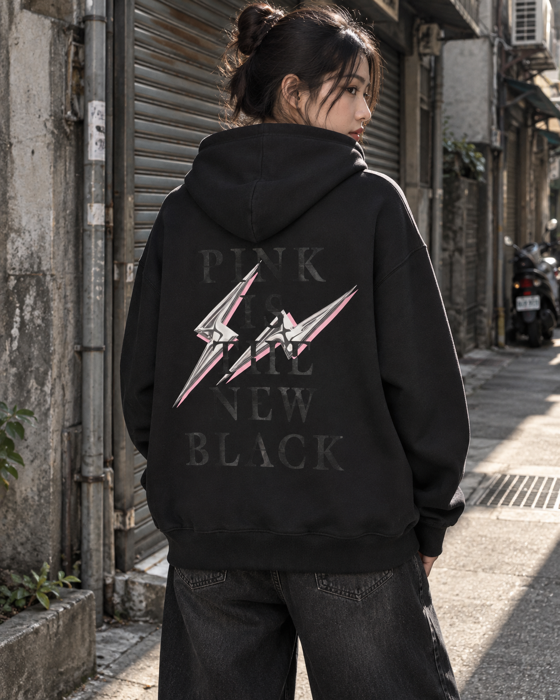 <現貨>BLACK PINK X FRAGMENT 日本限定聯名款 限定帽T "THUNDER" 立體閃電黑帽T/ANBP061