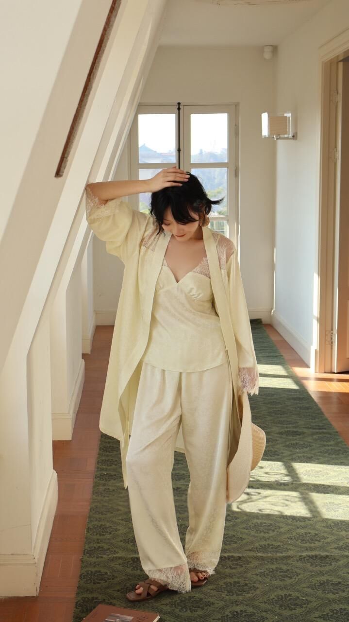 IK14-奶杏蕾絲優雅三件套