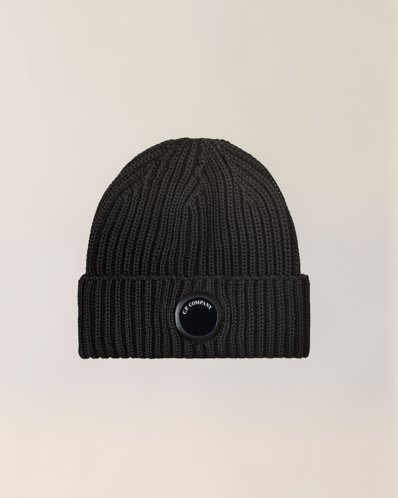 C.P. Company - Extrafine Merino Wool Lens Beanie - 21CMAC739A005509A999 BLACK